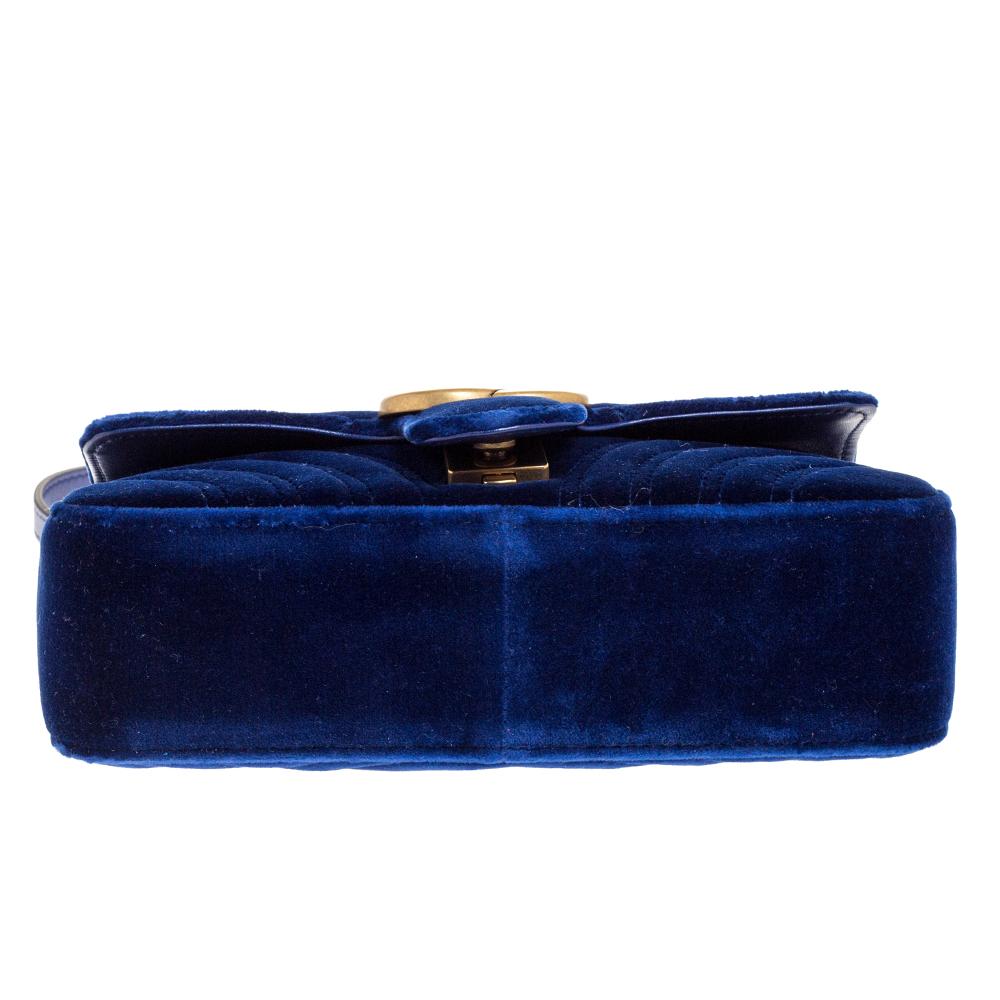 Gucci Blue Matelasse Velvet Mini GG Marmont Shoulder Bag 1