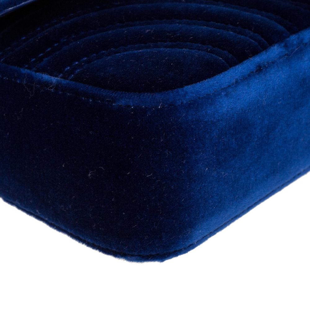 Gucci Blue Matelasse Velvet Mini GG Marmont Shoulder Bag 2