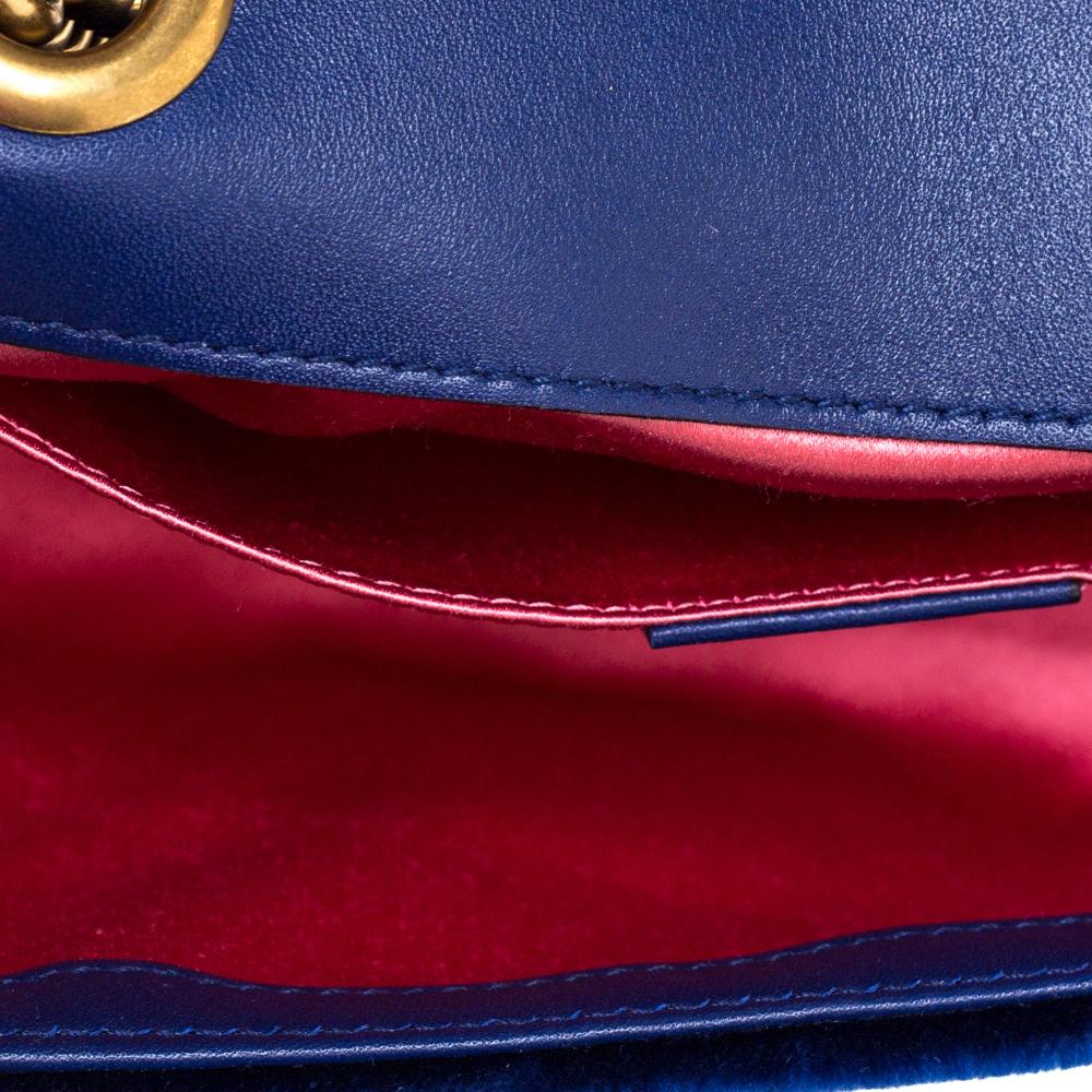 Gucci Blue Matelasse Velvet Mini GG Marmont Shoulder Bag 4