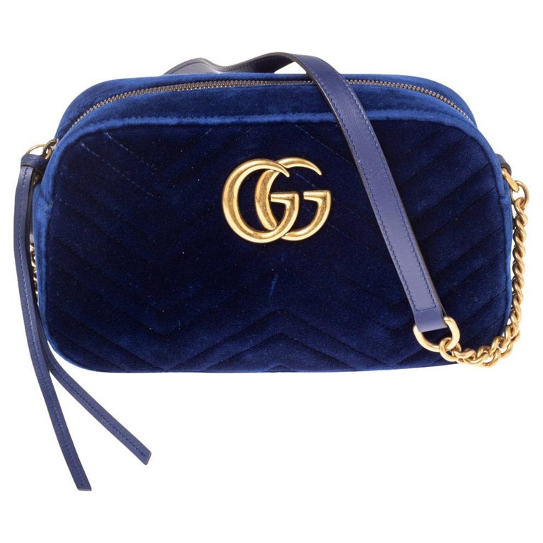 Het is goedkoop Schema kraai Gucci Blue Matelasse Velvet Small GG Marmont Shoulder Bag at 1stDibs