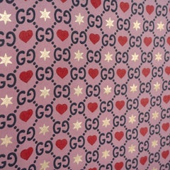 GUCCI blue & mauve silk blend 2020 GG HEARTS & STARS 140 Shawl Scarf