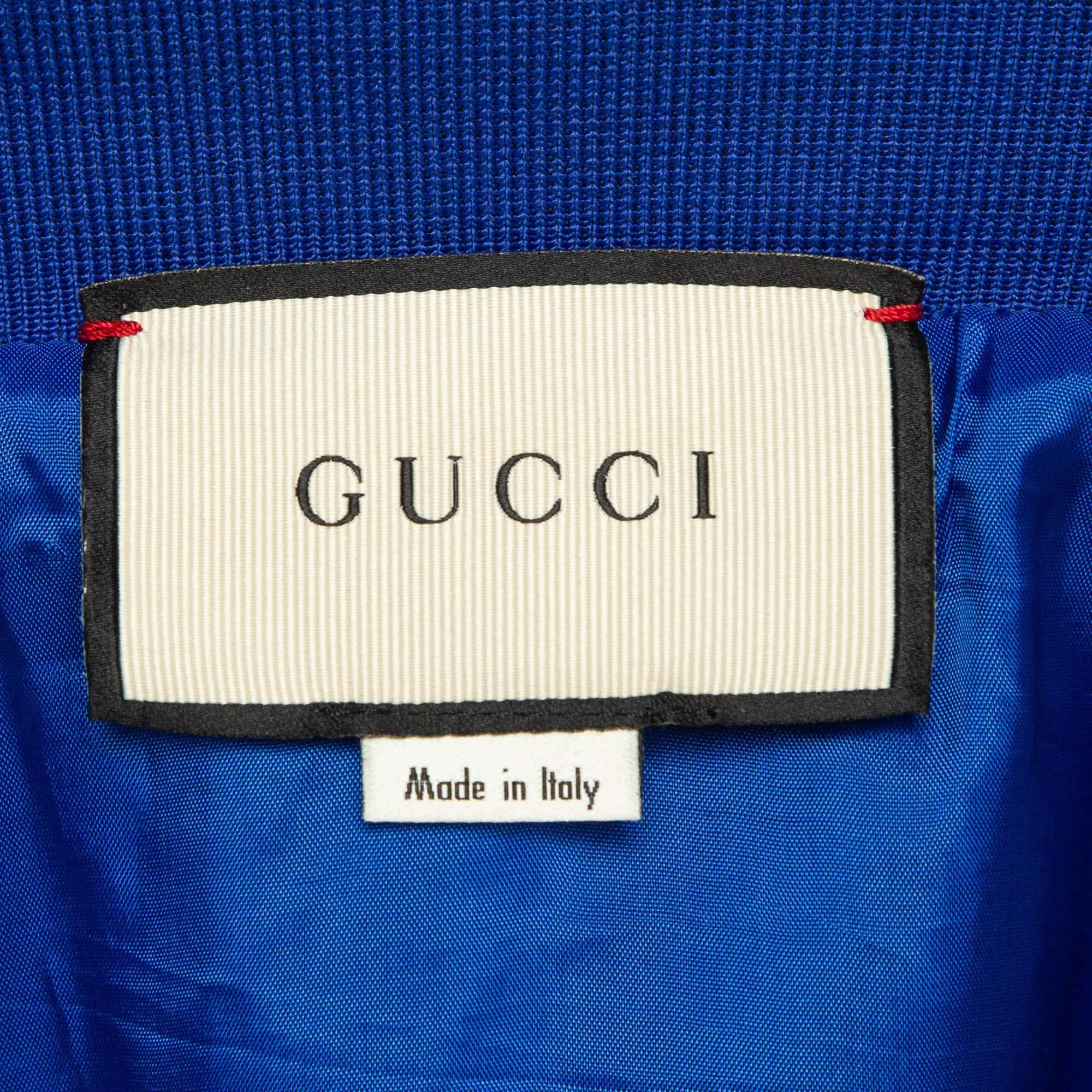 De los hombres Chaqueta con capucha Gucci Azul Malla Magnetismo Detalle Cinta XL