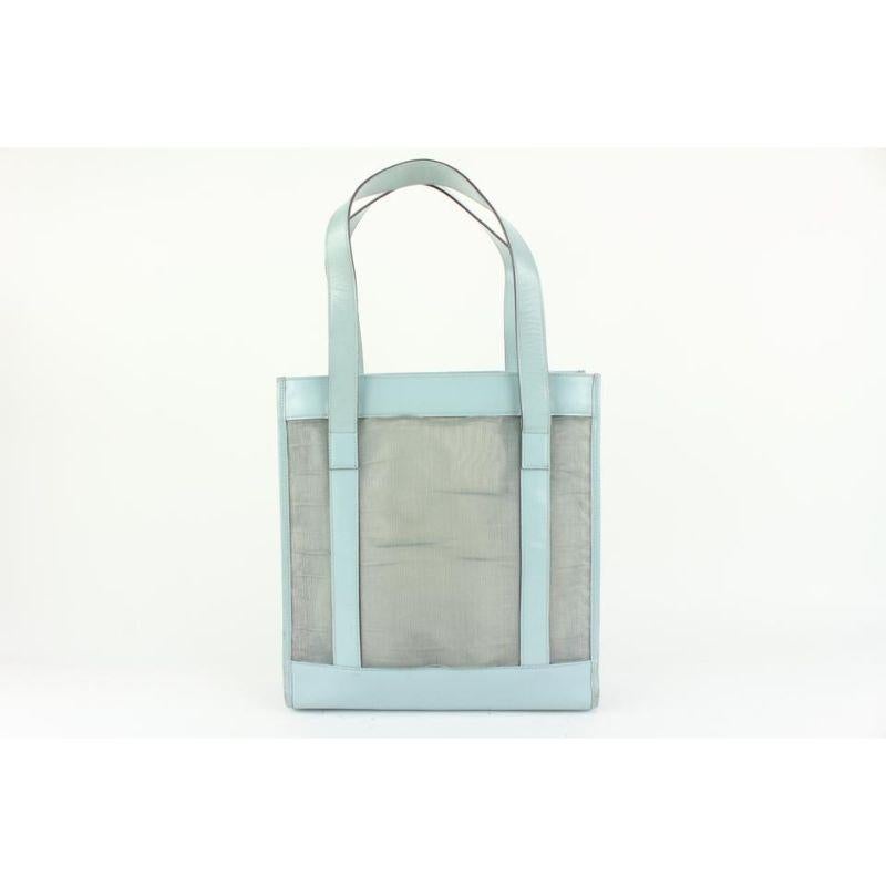 Gray Gucci Blue Mesh Tote Bag with Pouch 915gk65 For Sale