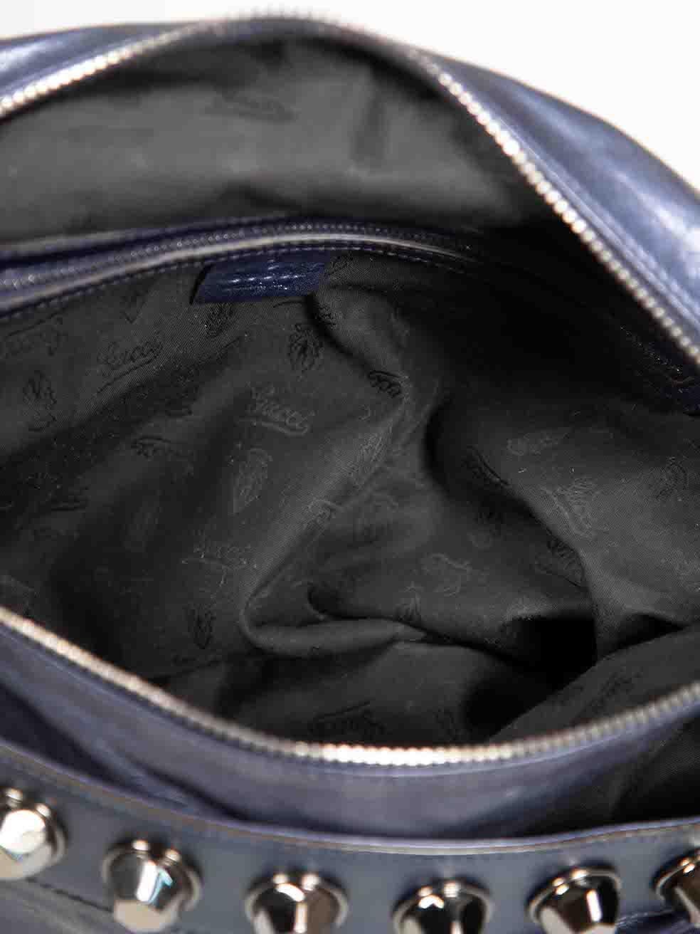 Gucci Blue Metallic Leather Studded Shoulder Bag For Sale 1