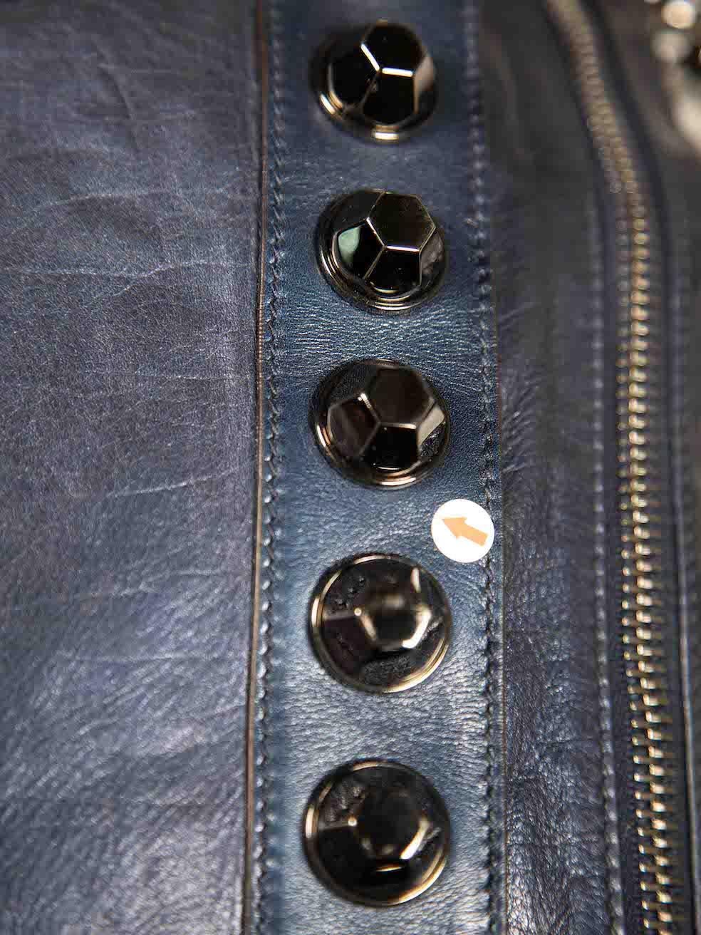 Gucci Blue Metallic Leather Studded Shoulder Bag For Sale 3