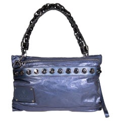 Gucci Blue Metallic Leather Studded Shoulder Bag
