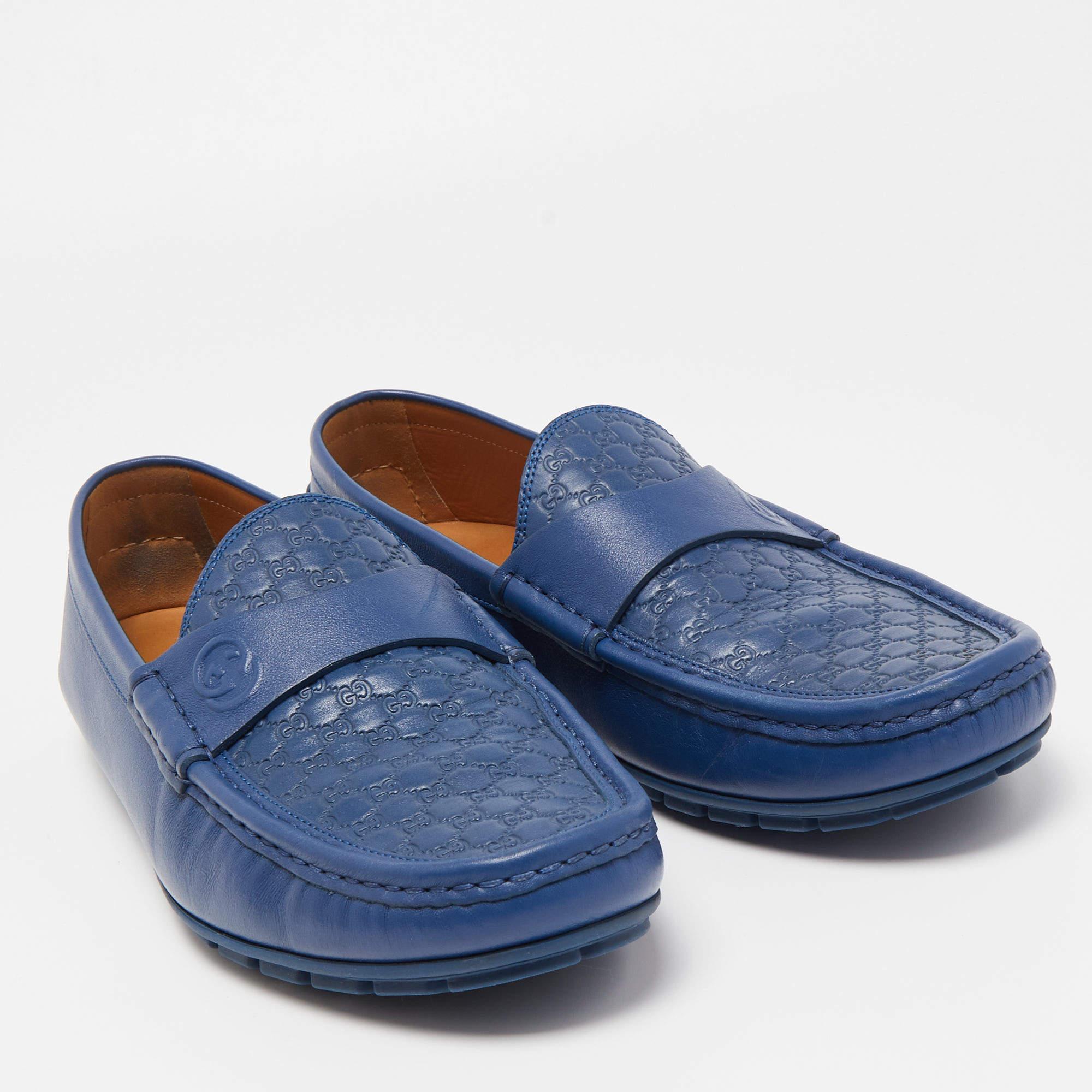 Gucci Blue Micro Guccissima Leather Slip On Loafers 1