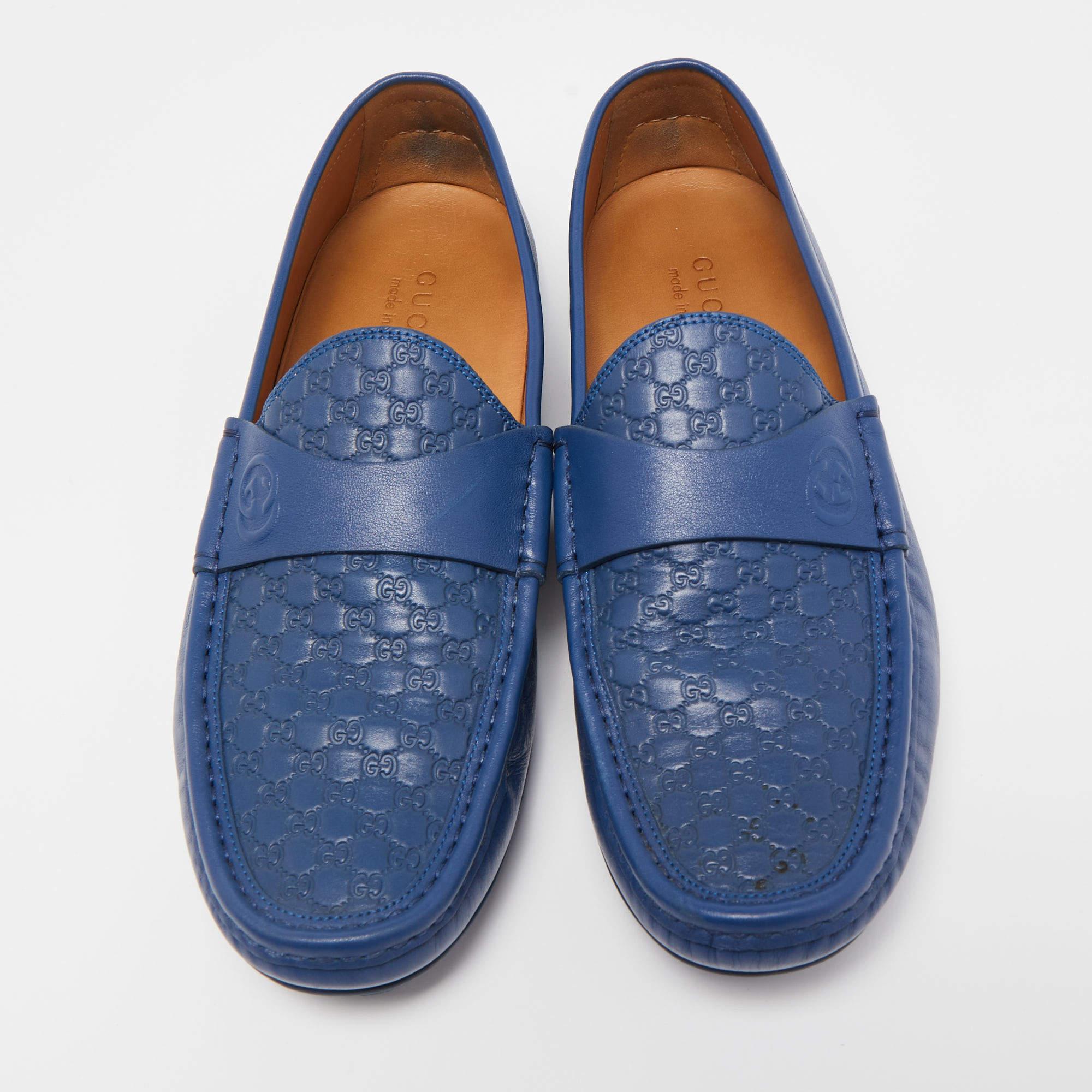 Gucci Blue Micro Guccissima Leather Slip On Loafers 2