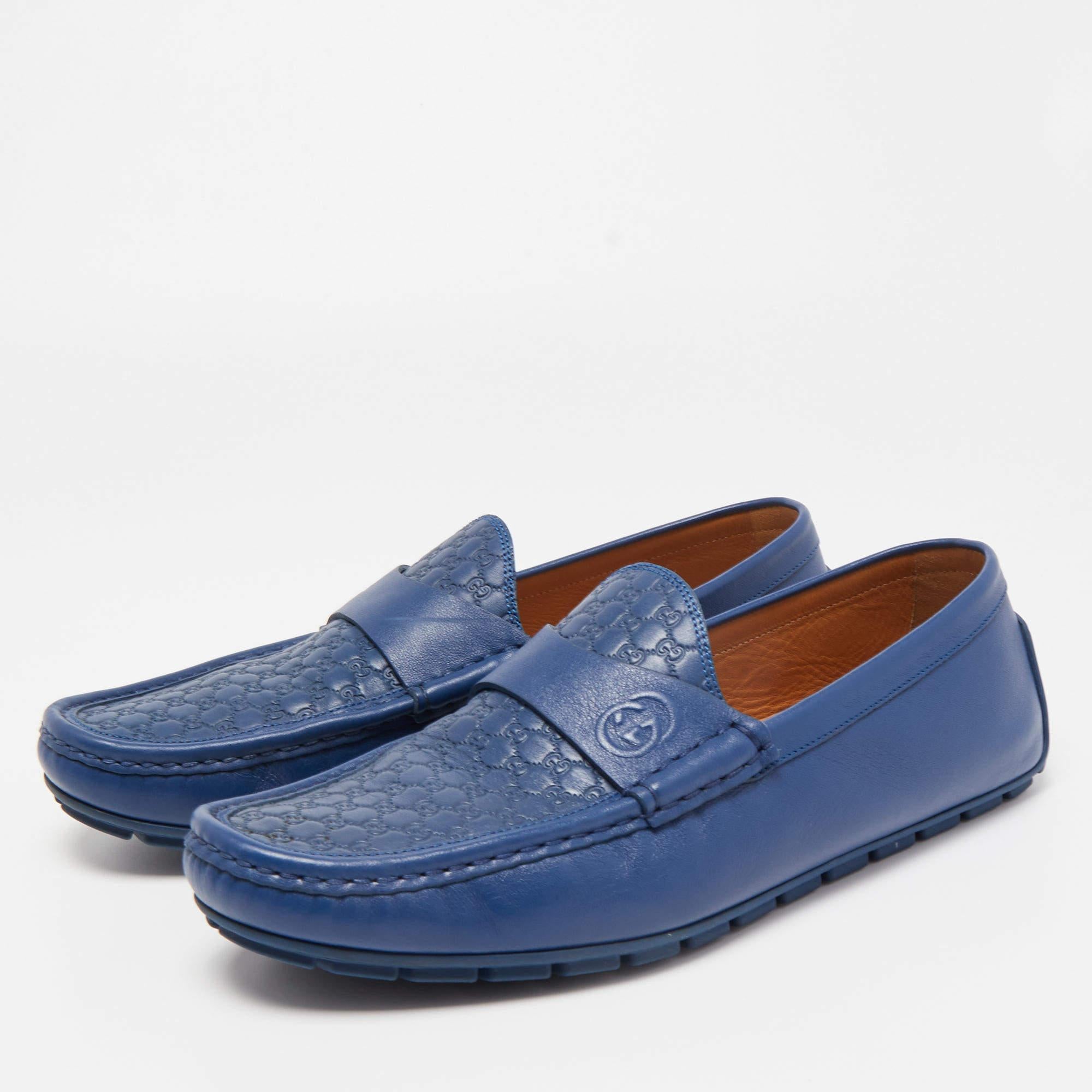 Gucci Blue Micro Guccissima Leather Slip On Loafers 3