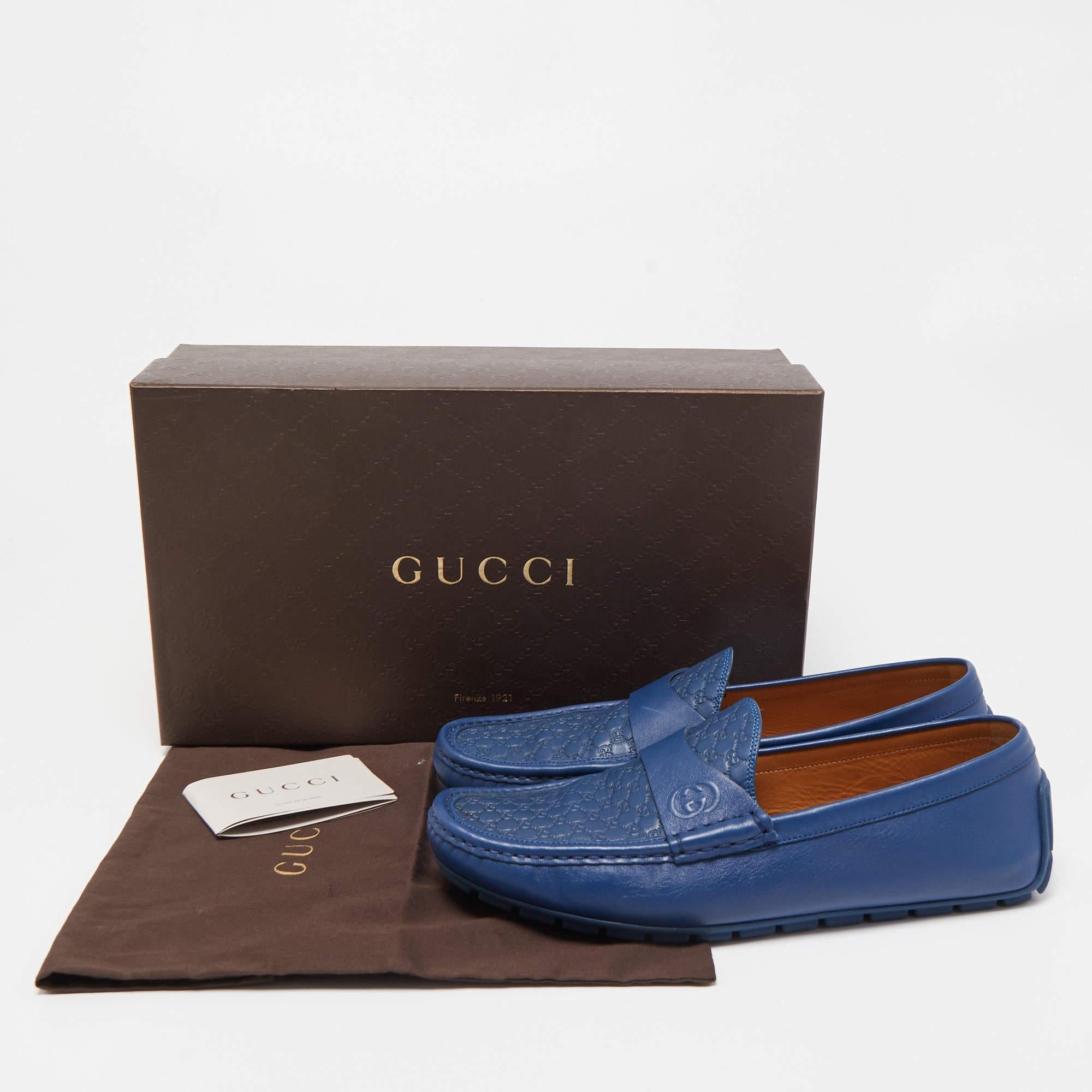 Gucci Blue Micro Guccissima Leather Slip On Loafers 4