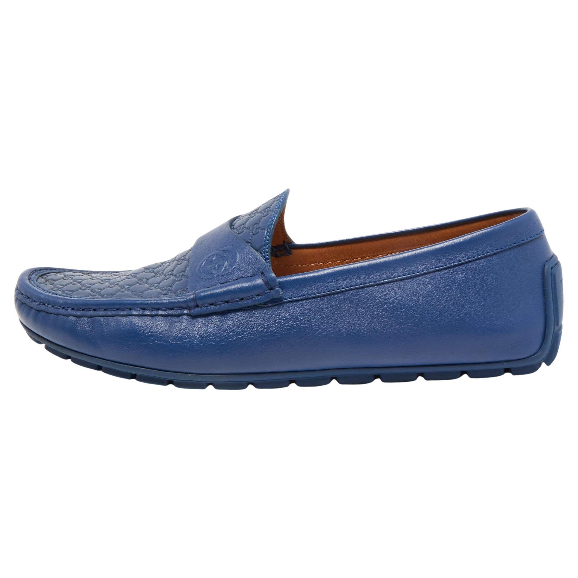 Gucci Blue Micro Guccissima Leather Slip On Loafers