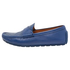 Gucci Blue Micro Guccissima Leather Slip On Loafers
