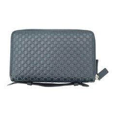 Gucci Blue Micro Guccissima Zip Around Travel Zip Organizer Wallet