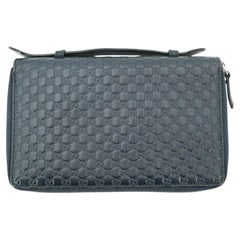 Gucci Blue Micro Guccissima Zip Around Travel Zip Organizer Wallet