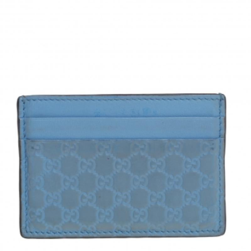 Gucci Blue Microguccissima Leather Card Holder In Fair Condition For Sale In Dubai, Al Qouz 2