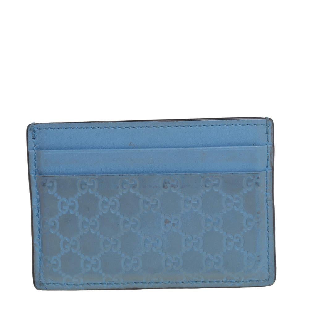 Women's Gucci Blue Microguccissima Leather Card Holder