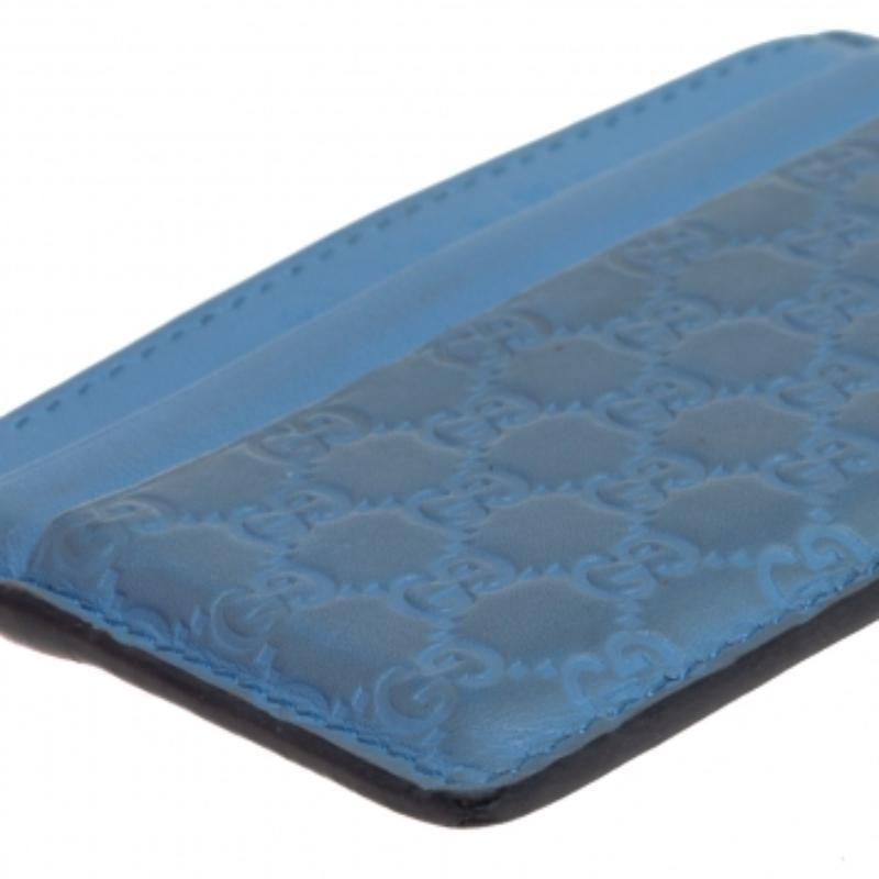 Gucci Blue Microguccissima Leather Card Holder For Sale 3