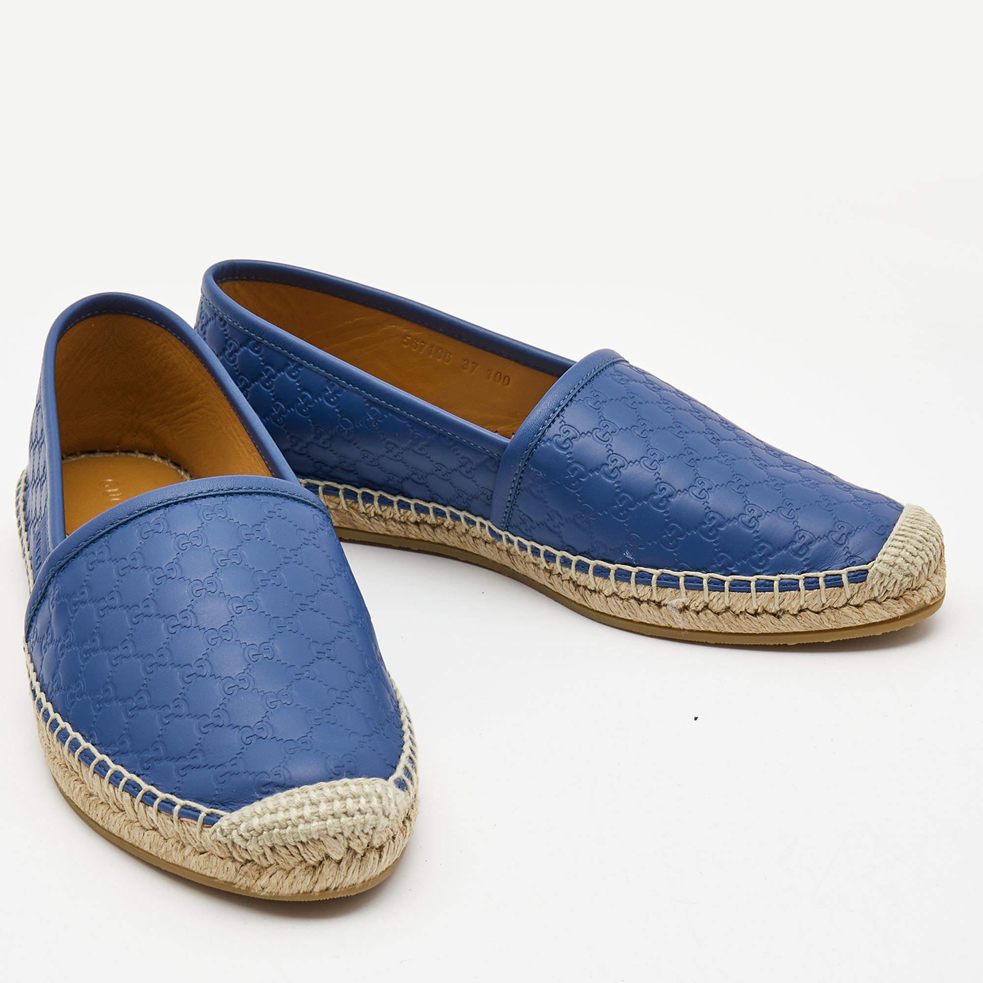Gucci Blue Microguccissima Leather Espadrilles Size 37 In New Condition In Dubai, Al Qouz 2