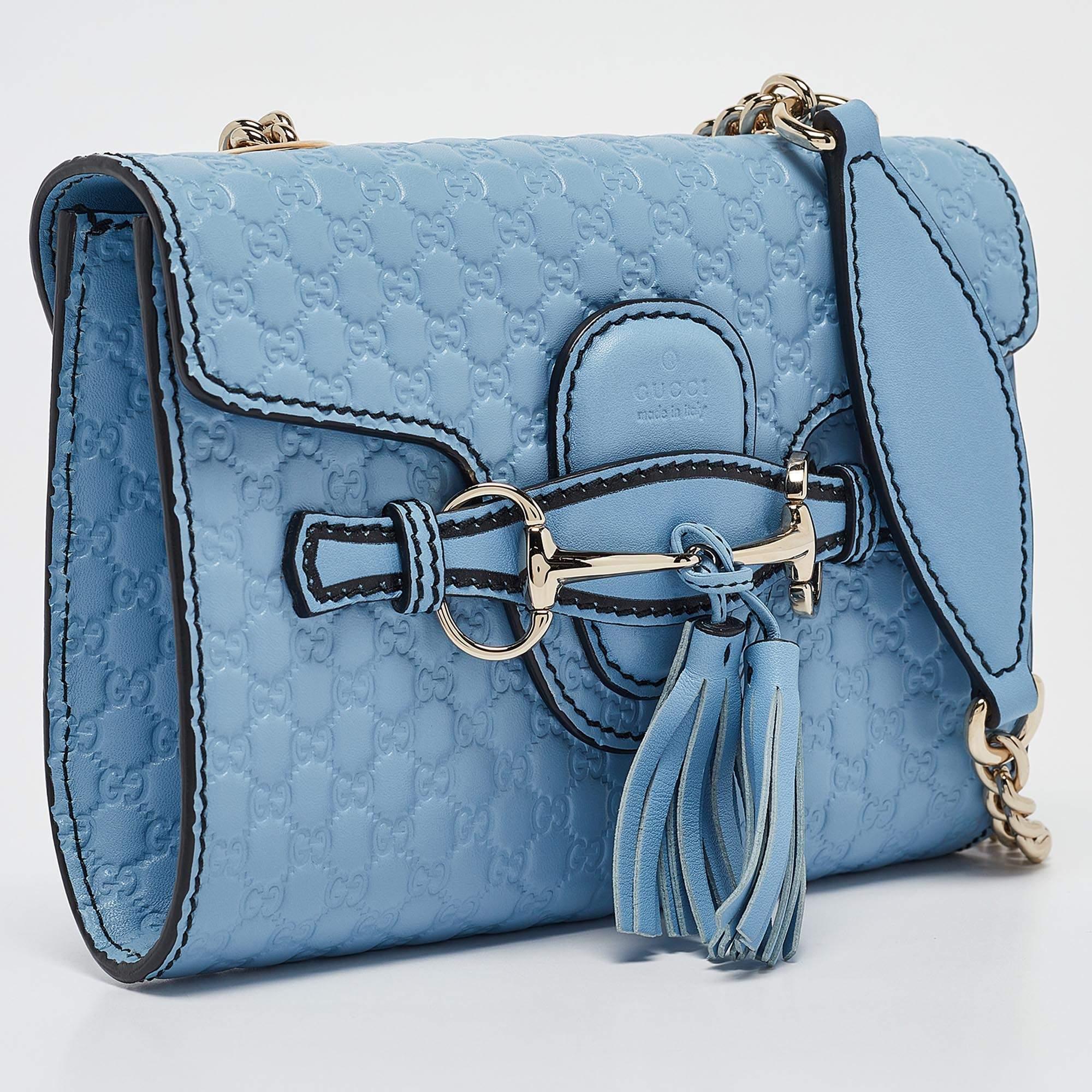 Gucci Blue Microguccissima Leather Mini Emily Chain Crossbody Bag In Excellent Condition In Dubai, Al Qouz 2