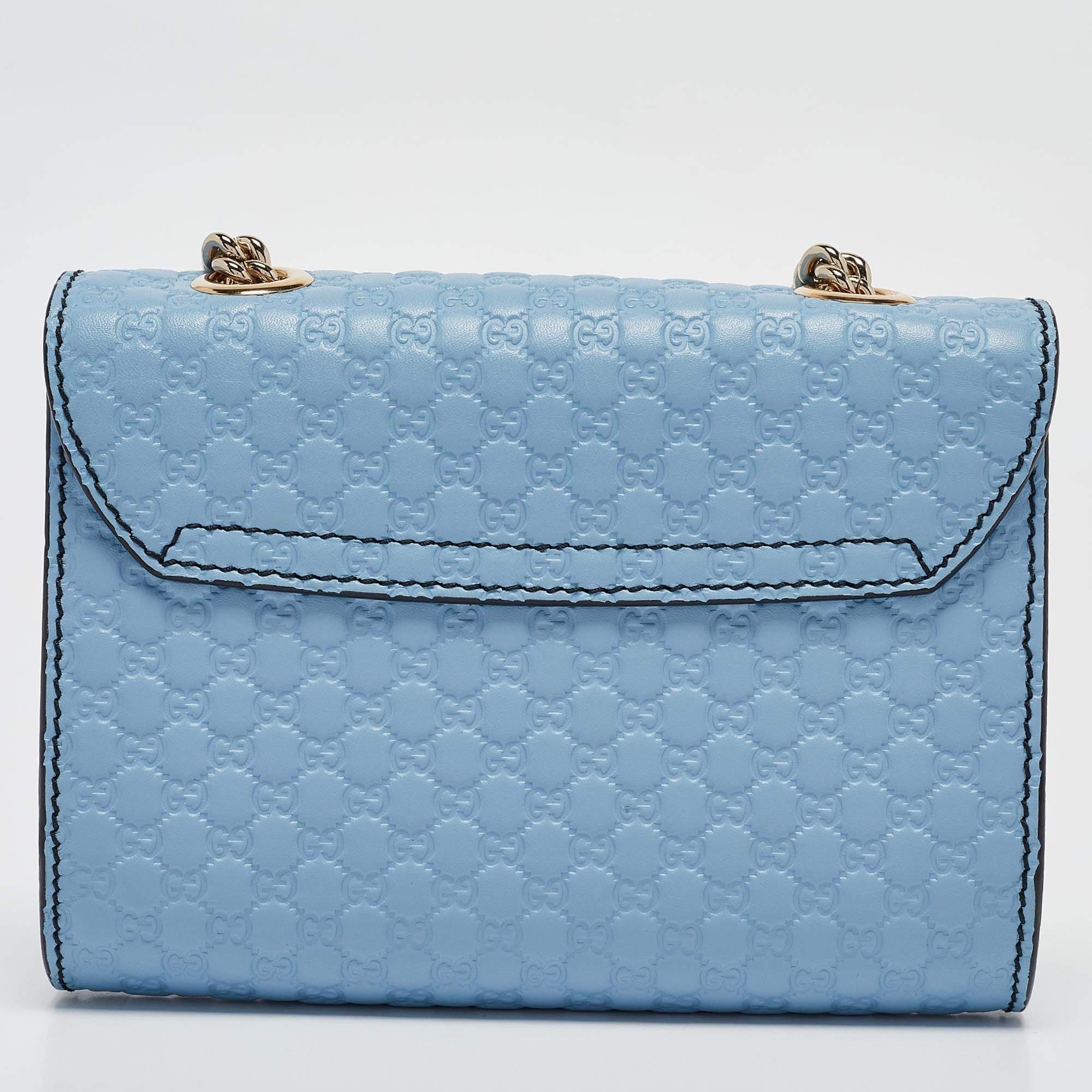 Women's Gucci Blue Microguccissima Leather Mini Emily Chain Crossbody Bag