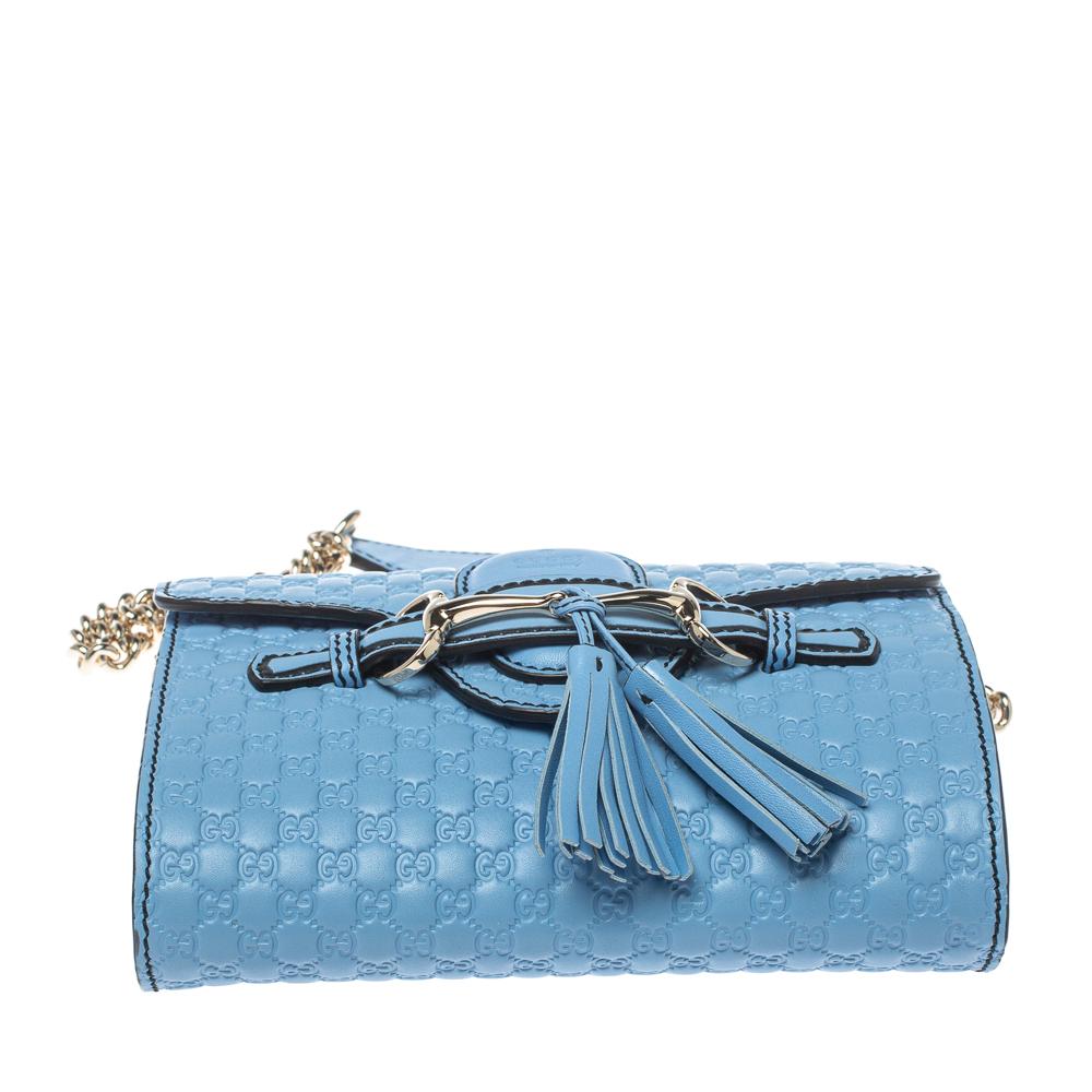 Women's Gucci Blue Microguccissima Leather Mini Emily Chain Shoulder Bag