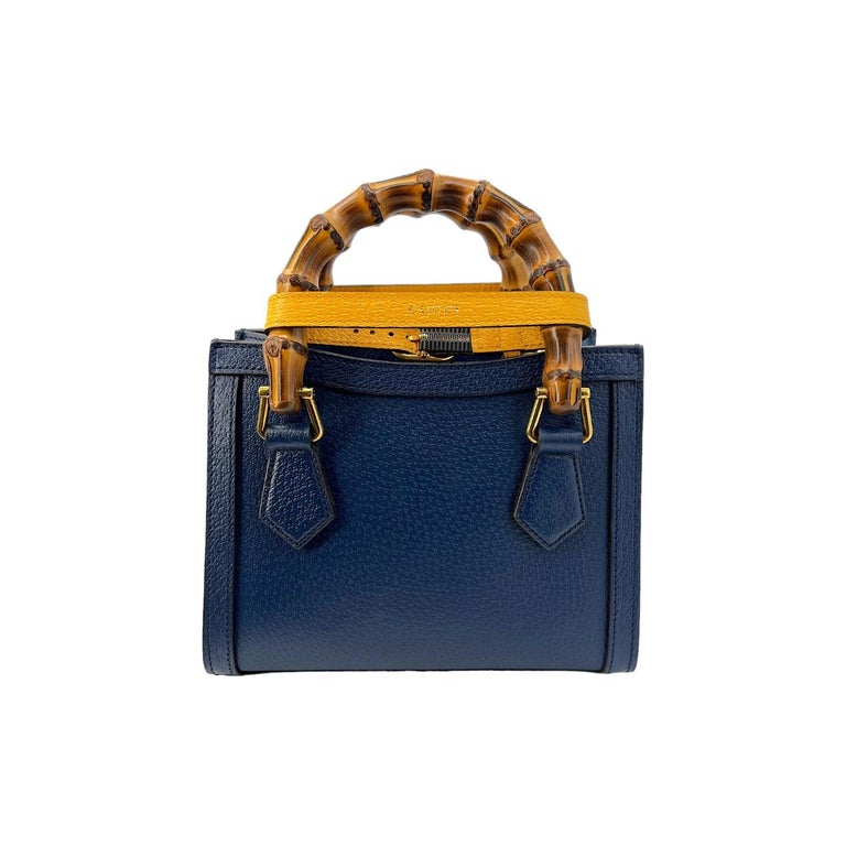 GUCCI Diana Bamboo Mini Python Leather Tote Bag Light Blue