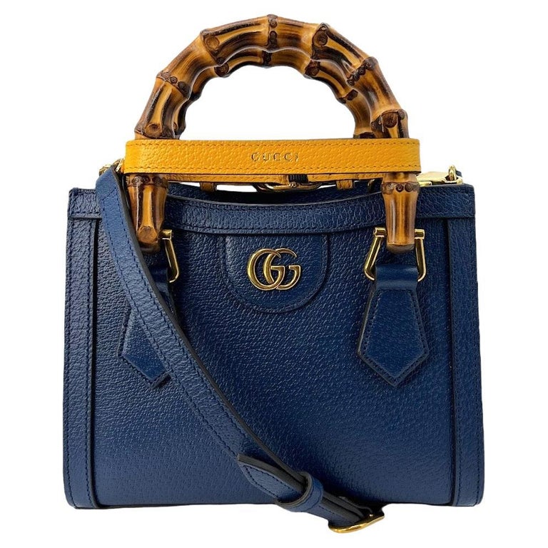 Gucci Vintage Light Blue Leather Princess Diana Bamboo Tote Bag at 1stDibs