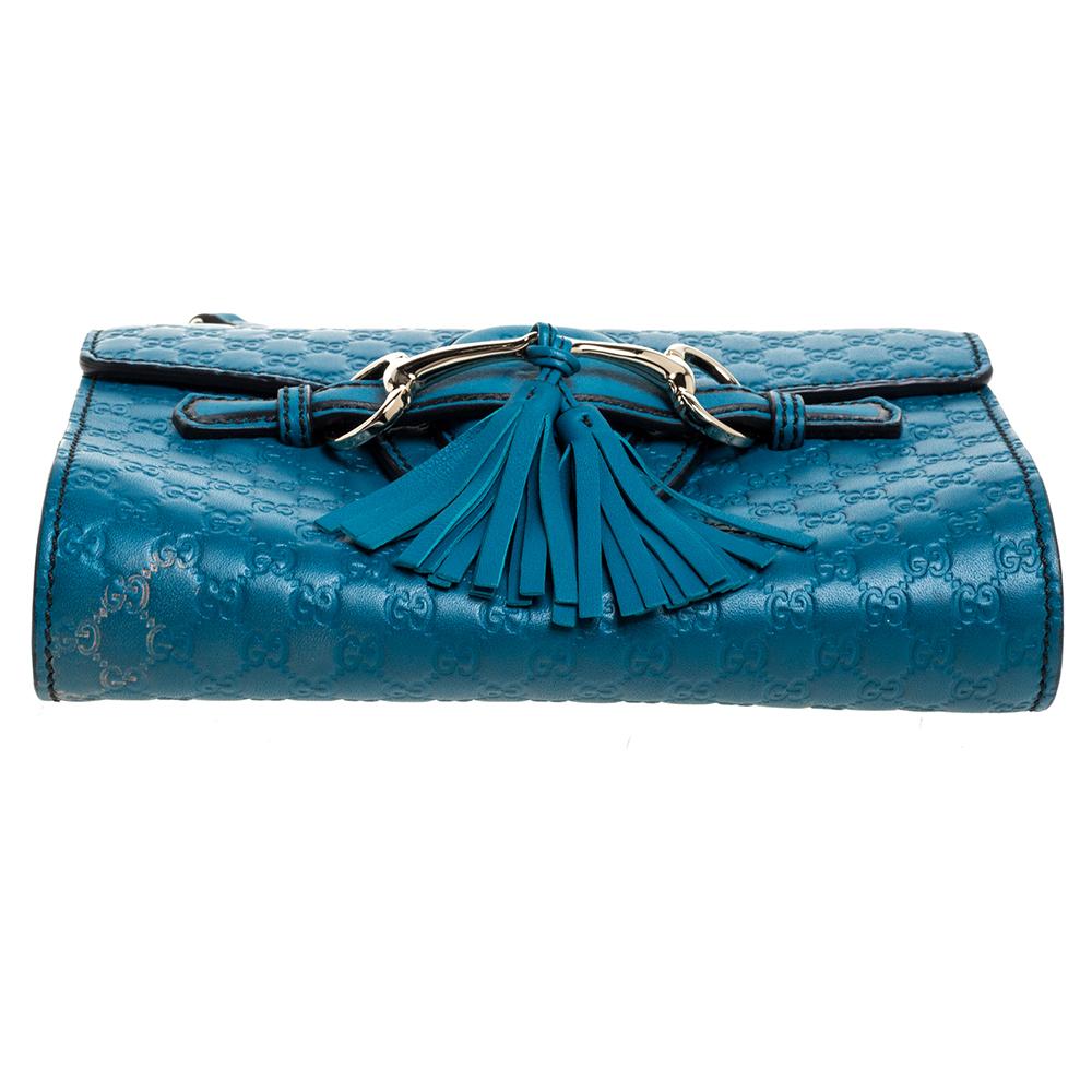 Women's Gucci Blue Mircoguccissima Leather Mini Emily Chain Shoulder Bag