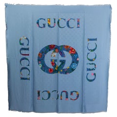 GUCCI blue modal FLORA GUCCI VINTAGE LOGO 140 Shawl Scarf