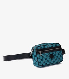 Gucci Blue Monogram Canvas & Navy Calfskin Leather GG Belt Bag