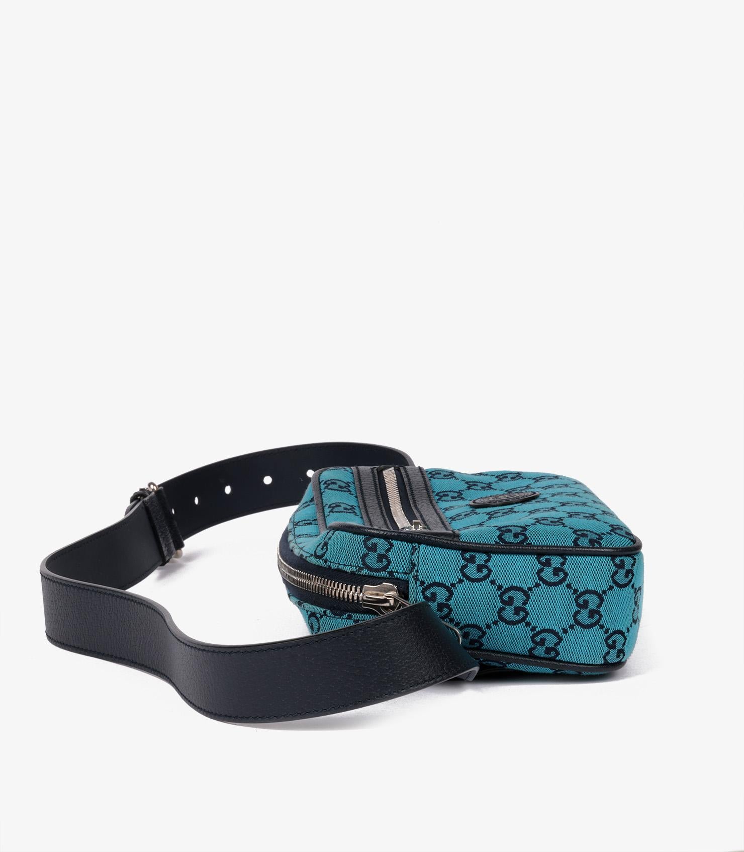Gucci Gürteltasche mit blauem Monogramm aus Segeltuch und marineblauem Kalbsleder GG (Blau) im Angebot