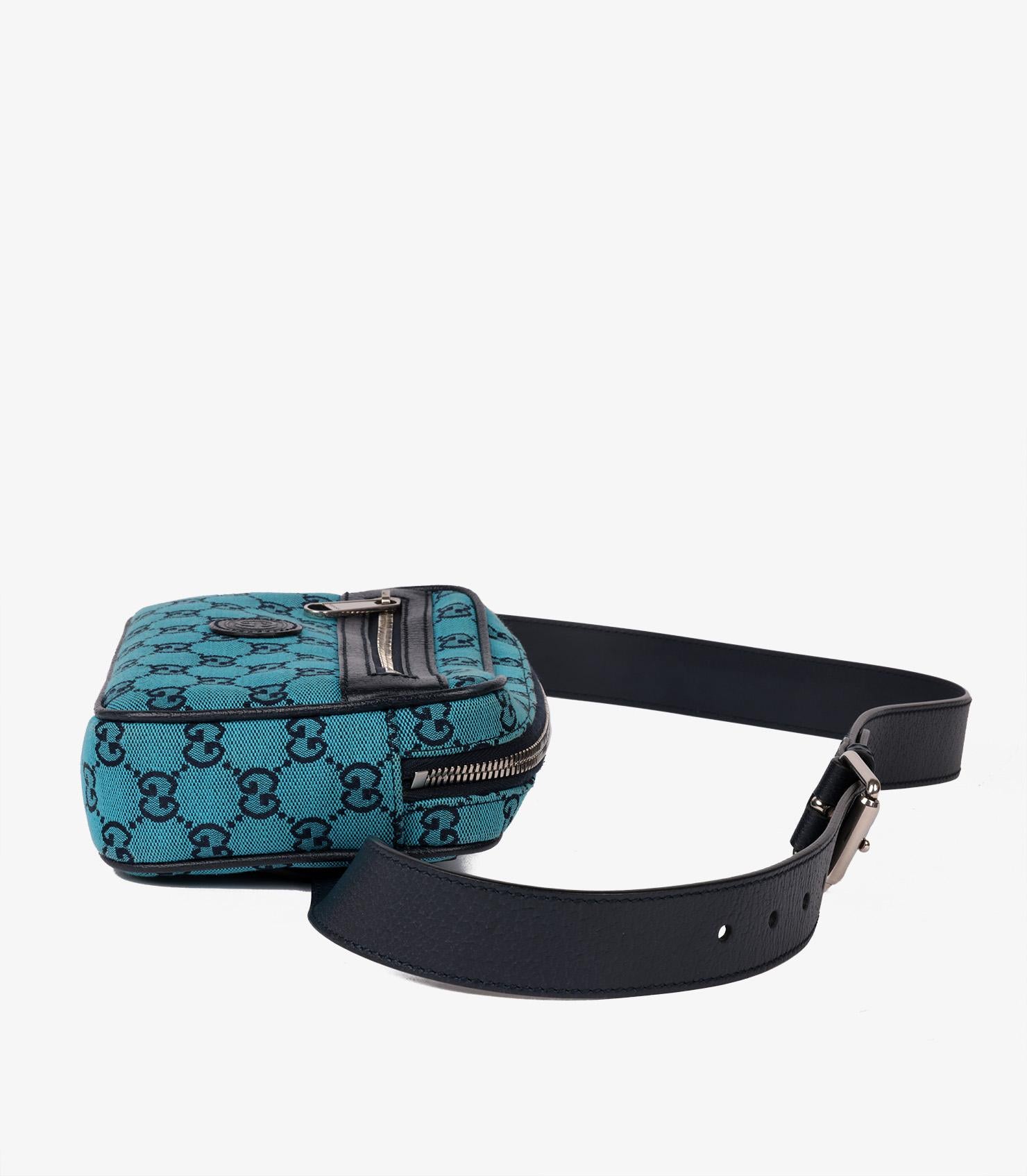 Women's Gucci Blue Monogram Canvas & Navy Calfskin Leather GG Belt Bag For Sale