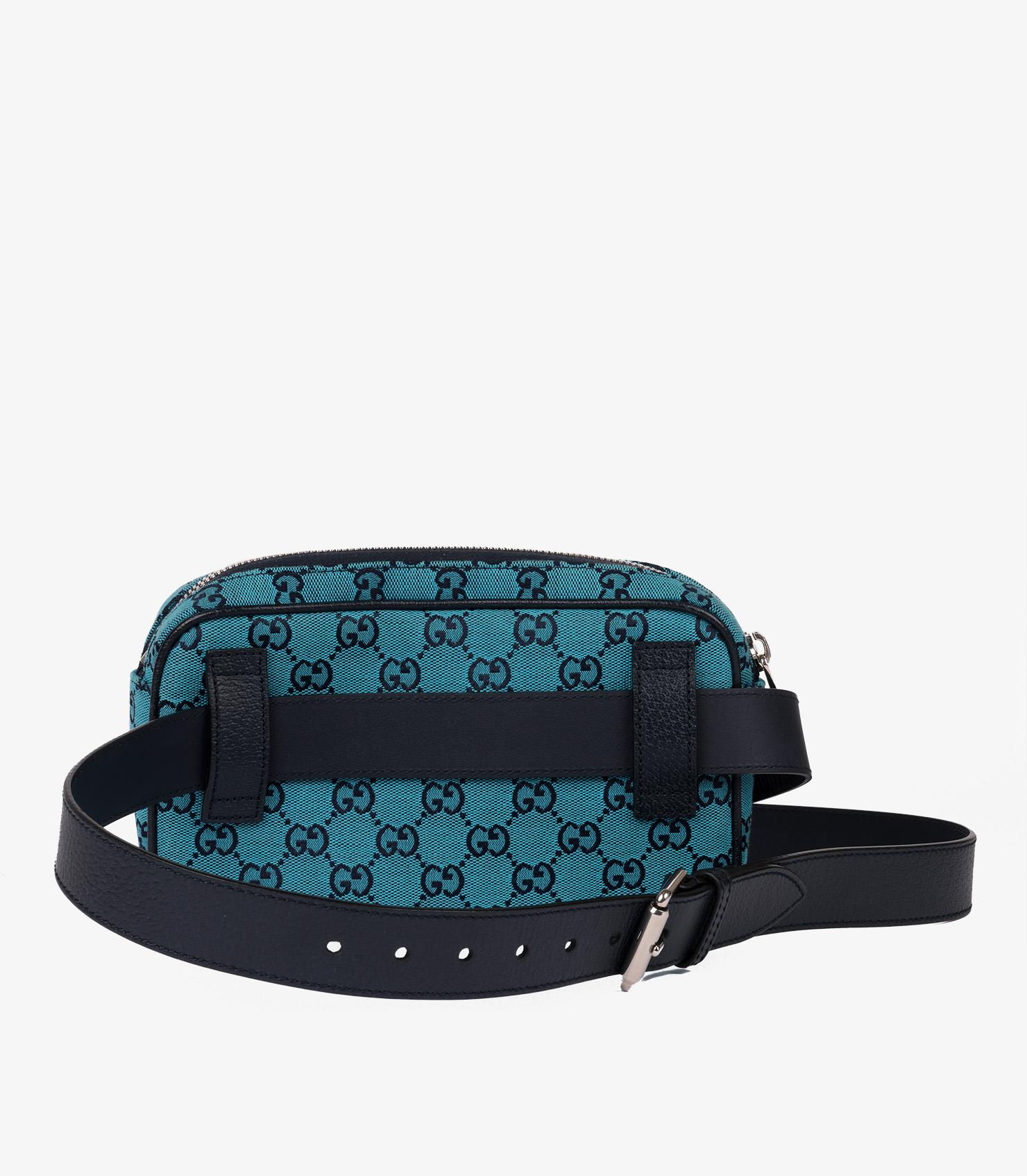 Gucci Gürteltasche mit blauem Monogramm aus Segeltuch und marineblauem Kalbsleder GG Damen im Angebot