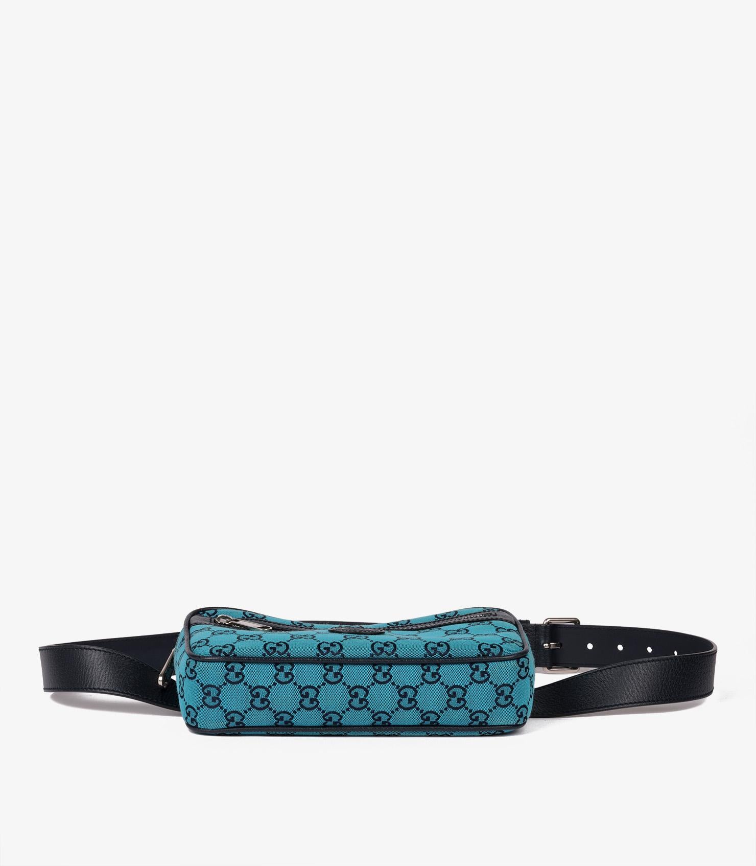 Gucci Blue Monogram Canvas & Navy Calfskin Leather GG Belt Bag For Sale 2