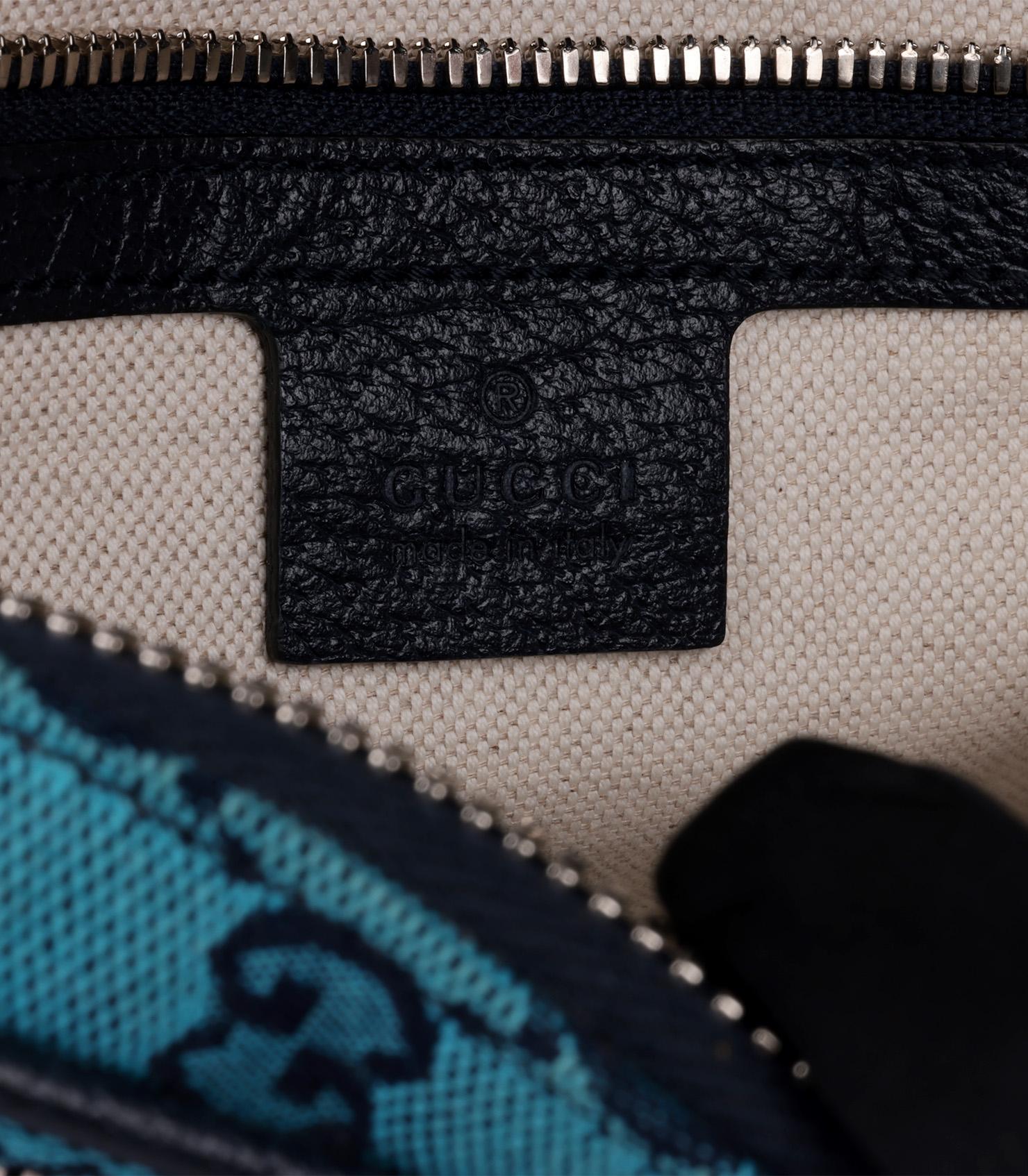 Gucci Blue Monogram Canvas & Navy Calfskin Leather GG Belt Bag For Sale 3