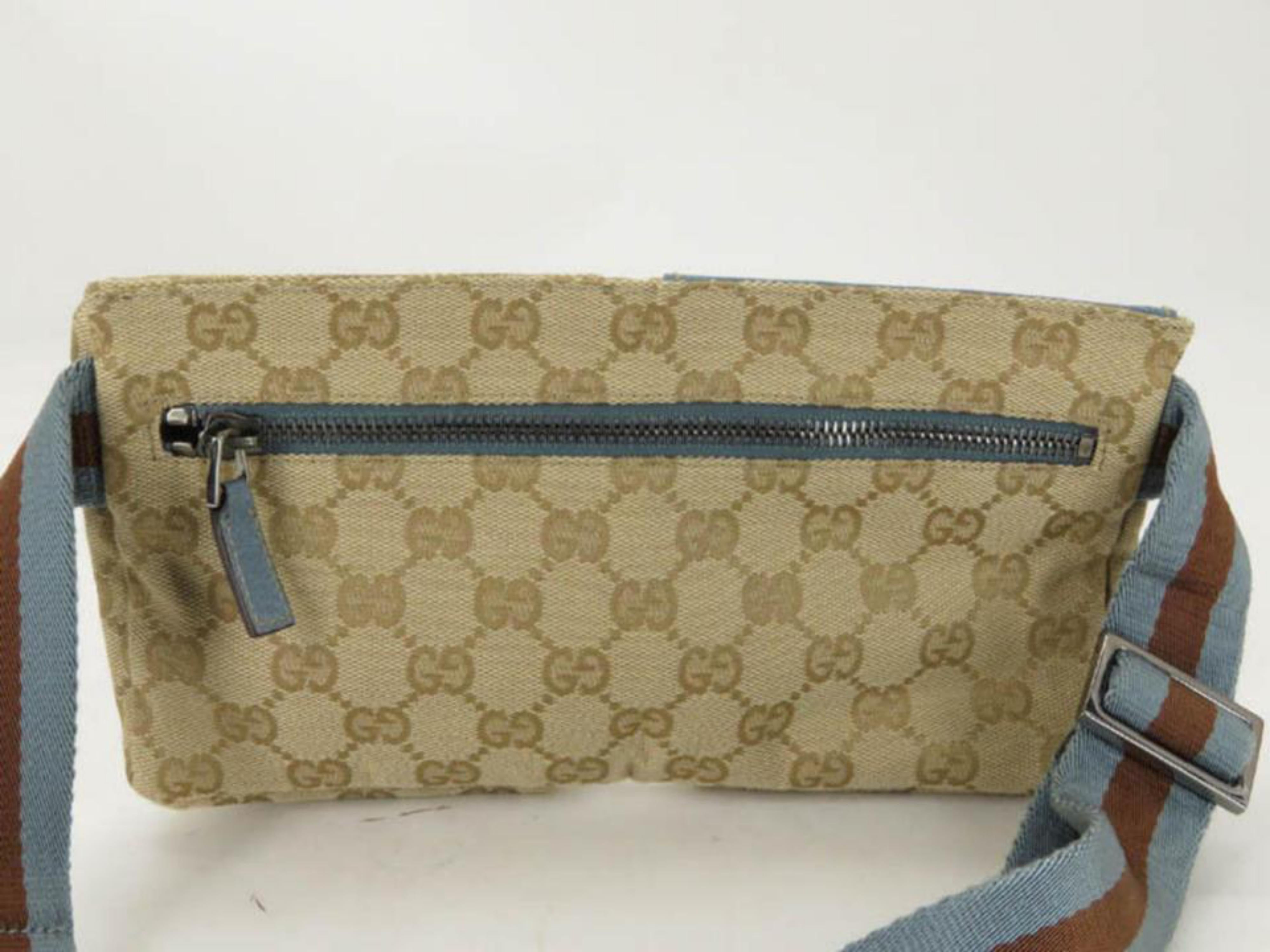 Gucci Blue Monogram Gg Fanny Pack Waist Pouch Belt 869510 Brown Coated Canvas Cr For Sale 3