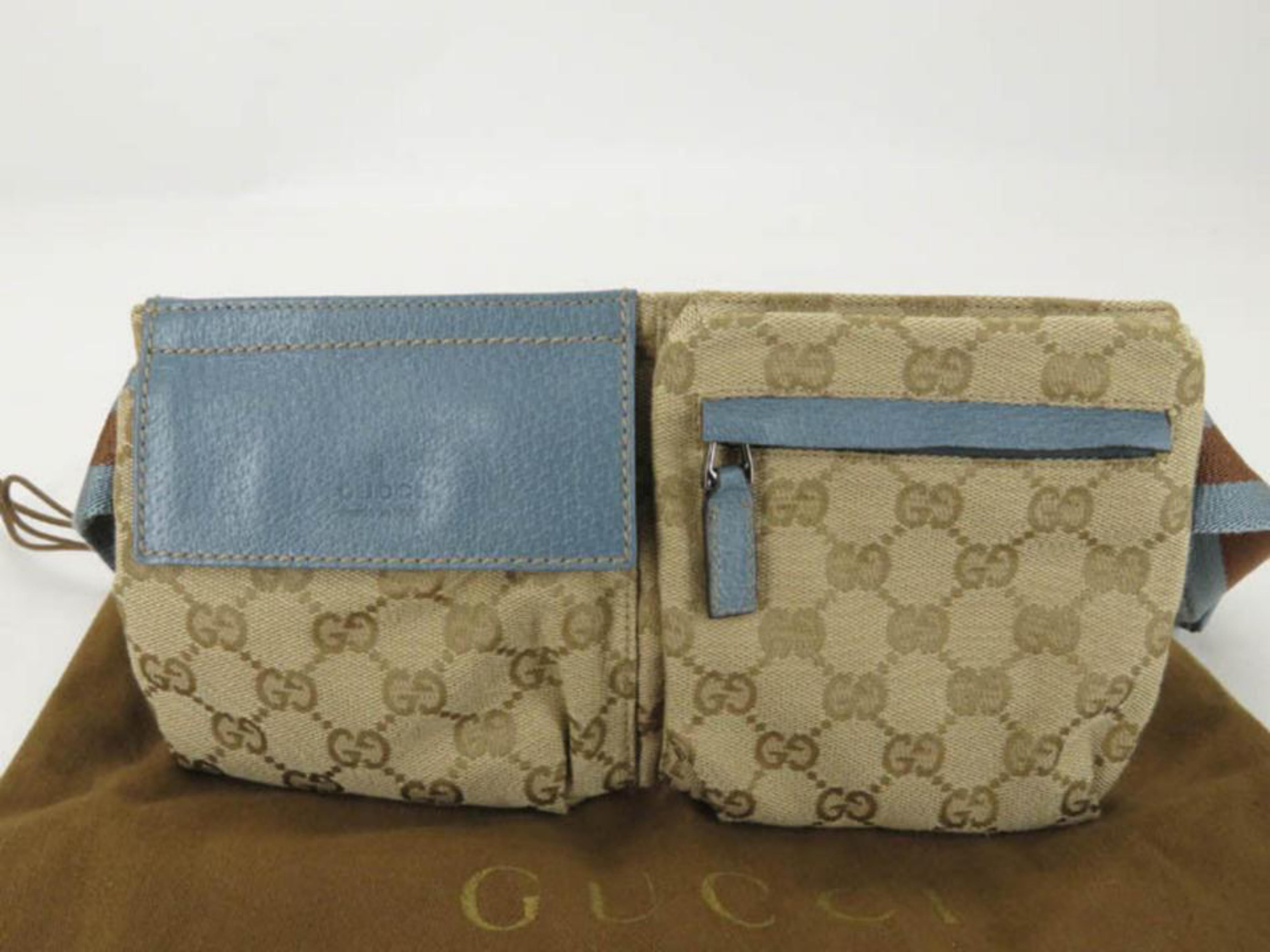 Gucci Blue Monogram Gg Fanny Pack Waist Pouch Belt 869510 Brown Coated Canvas Cr For Sale 4