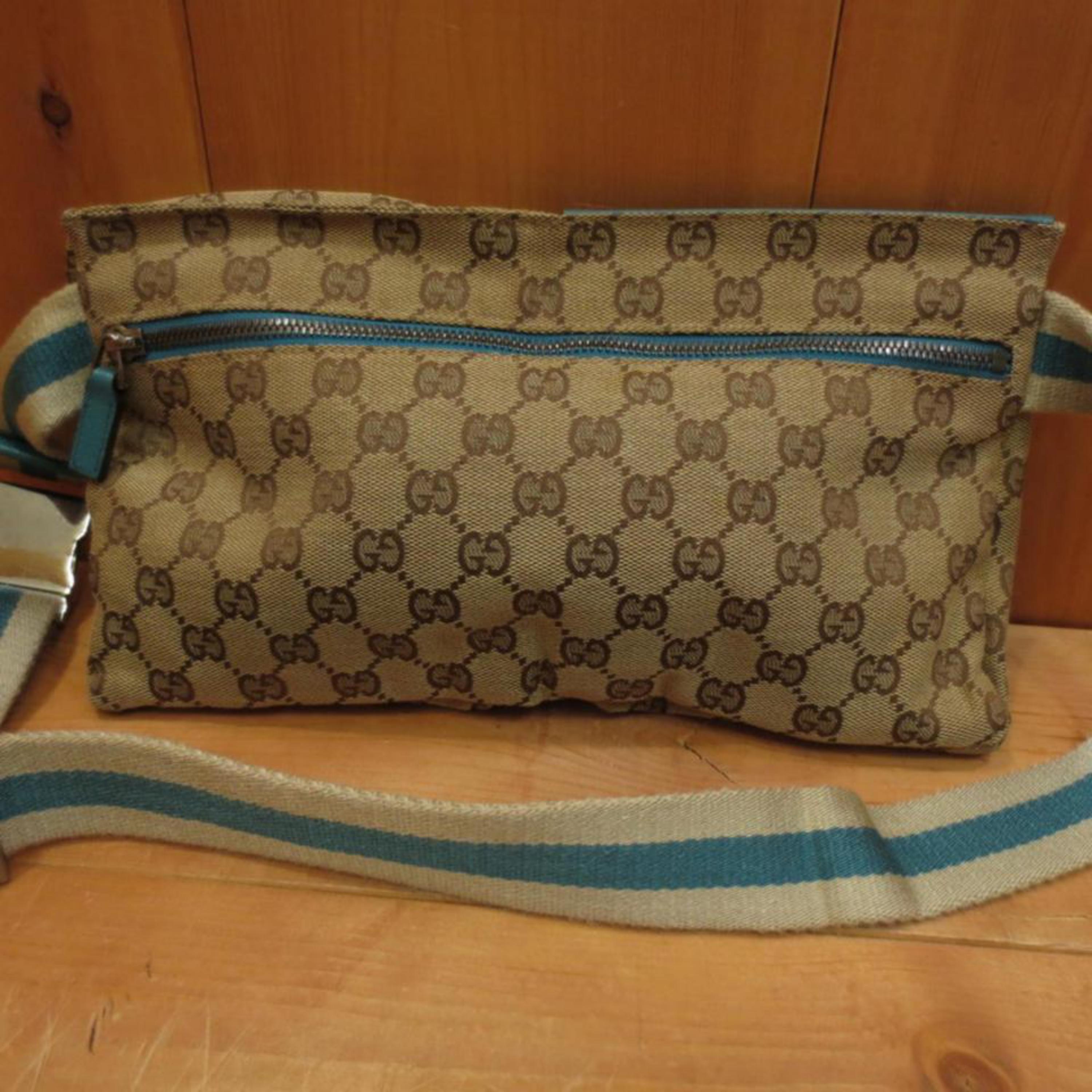 Gucci Blue Monogram Web Fanny Pack Waist Pouch 228294 Cross Body Bag In Good Condition For Sale In Forest Hills, NY