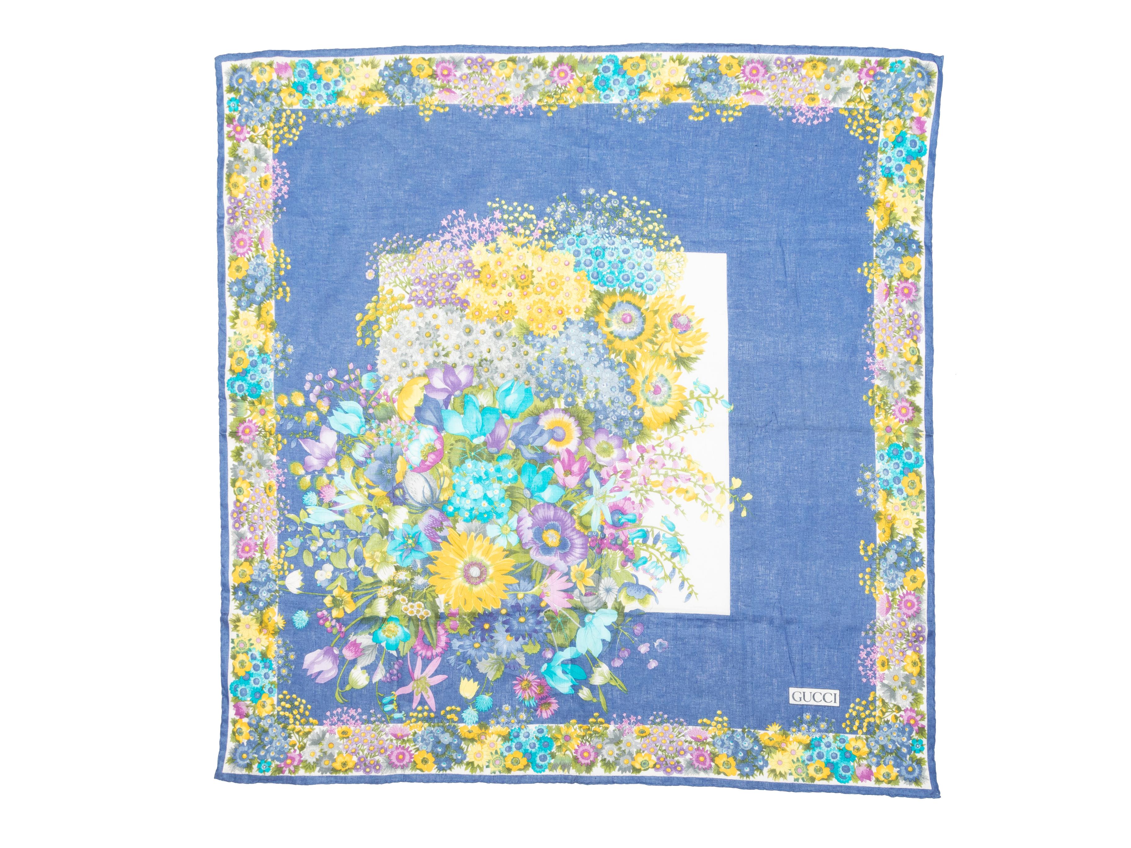 Women's or Men's Gucci Blue & Multicolor Floral Print Linen Scarf