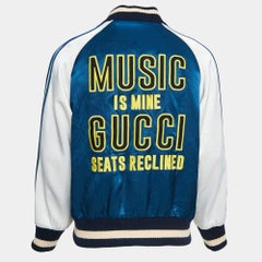 Gucci Blue Music is Mine Satin Varsity Jacket M