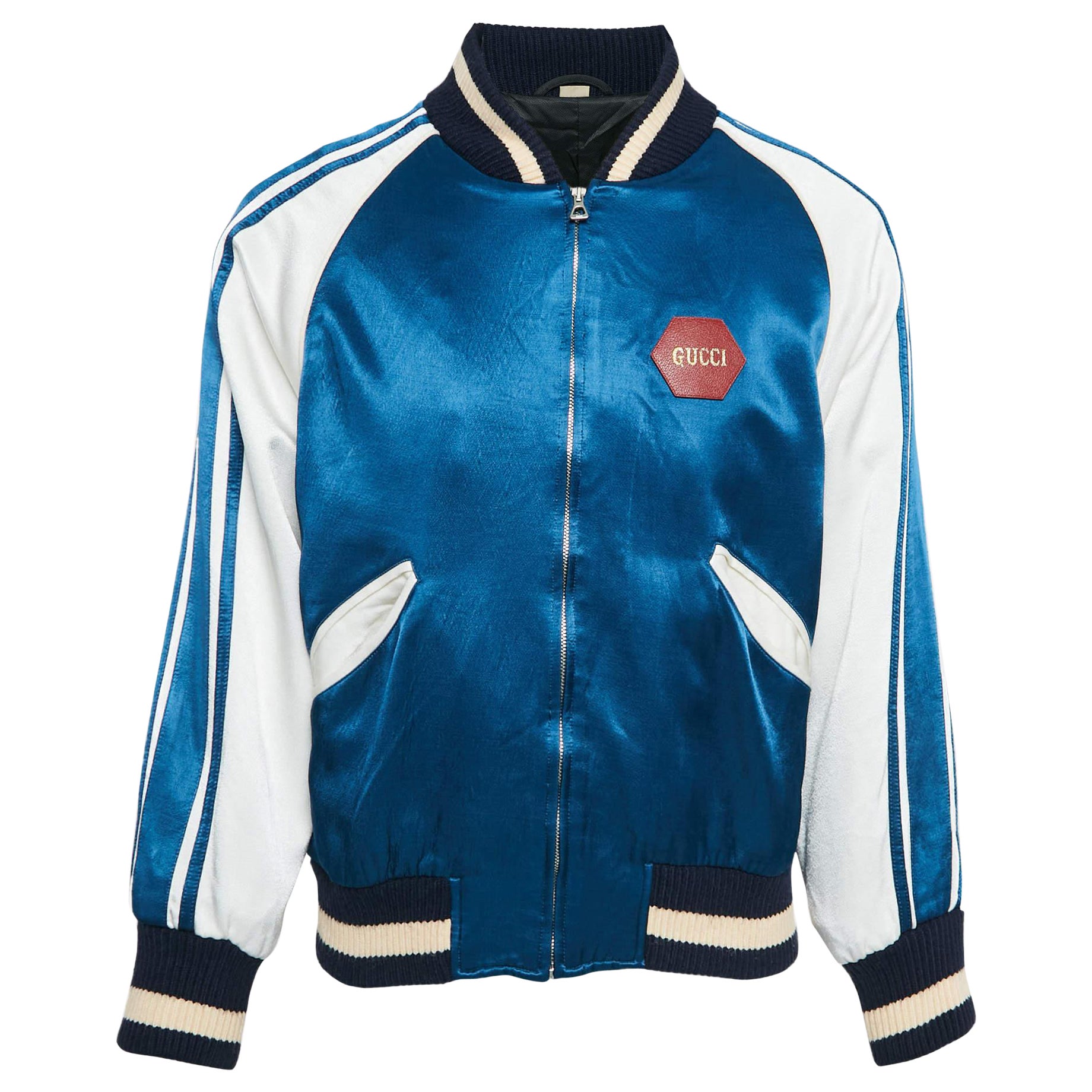 Gucci Blue Music is Mine Satin Varsity Jacket M