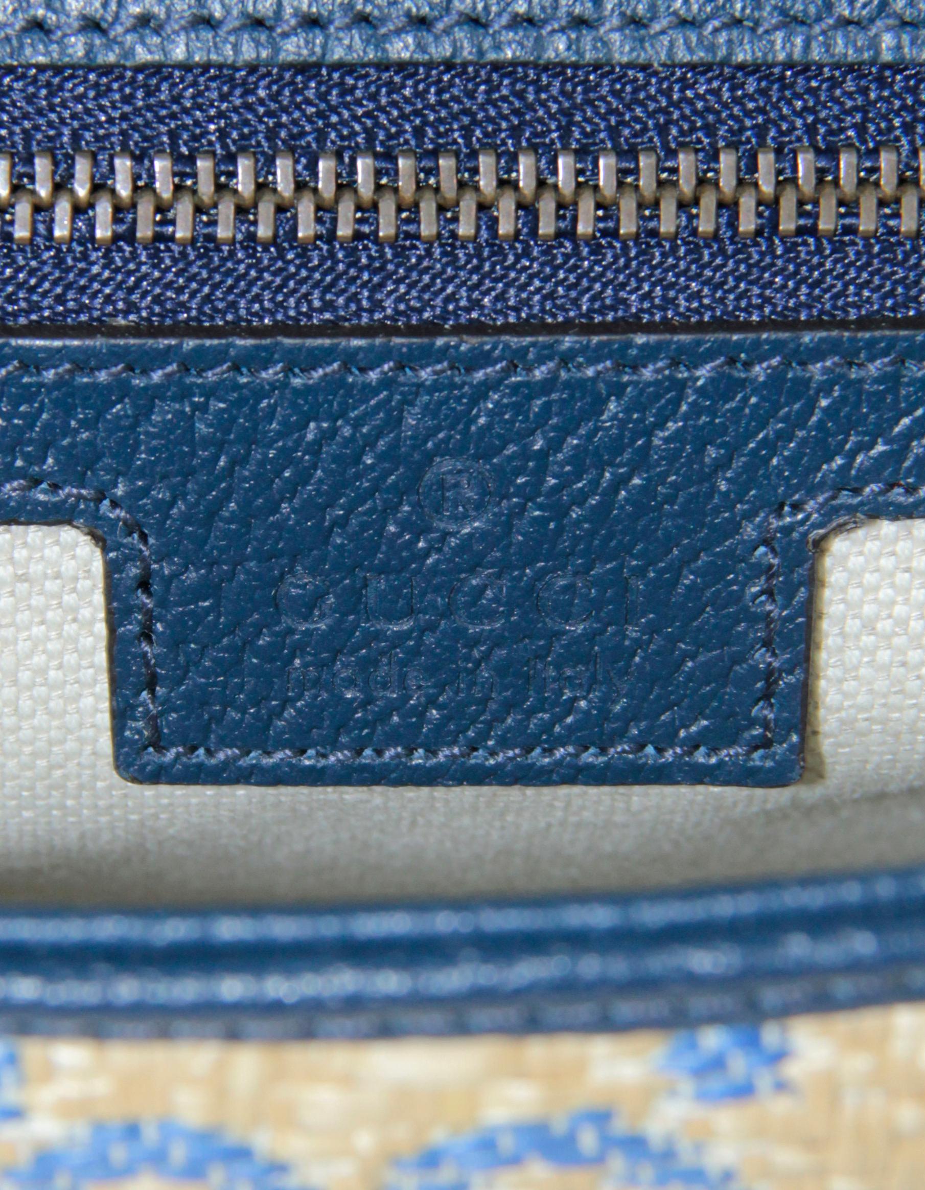 Gucci Blue/ Natural Small Gg Matelasse Marmont 2.0 Raffia Shoulder Bag 3