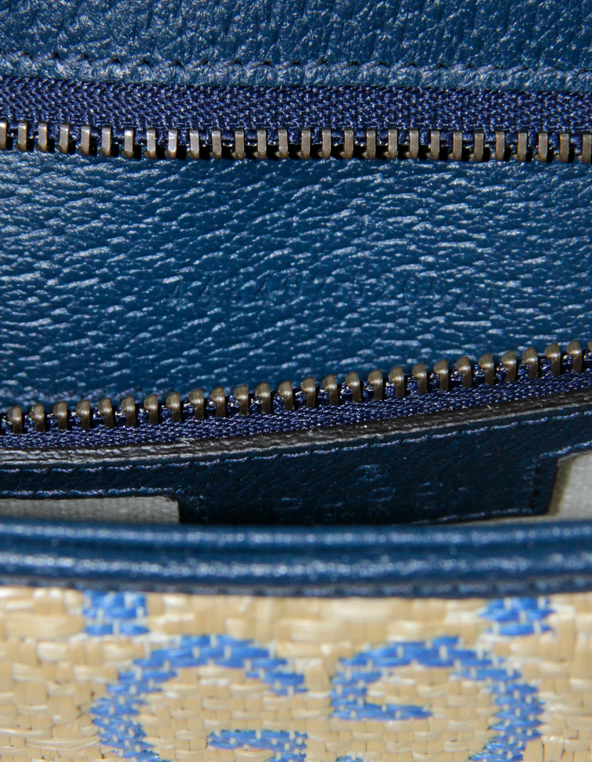 Gucci Blue/ Natural Small Gg Matelasse Marmont 2.0 Raffia Shoulder Bag 4