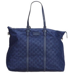 Gucci Blue Navy Nylon Fabric GG Travel Bag Italy w/ Dust Bag