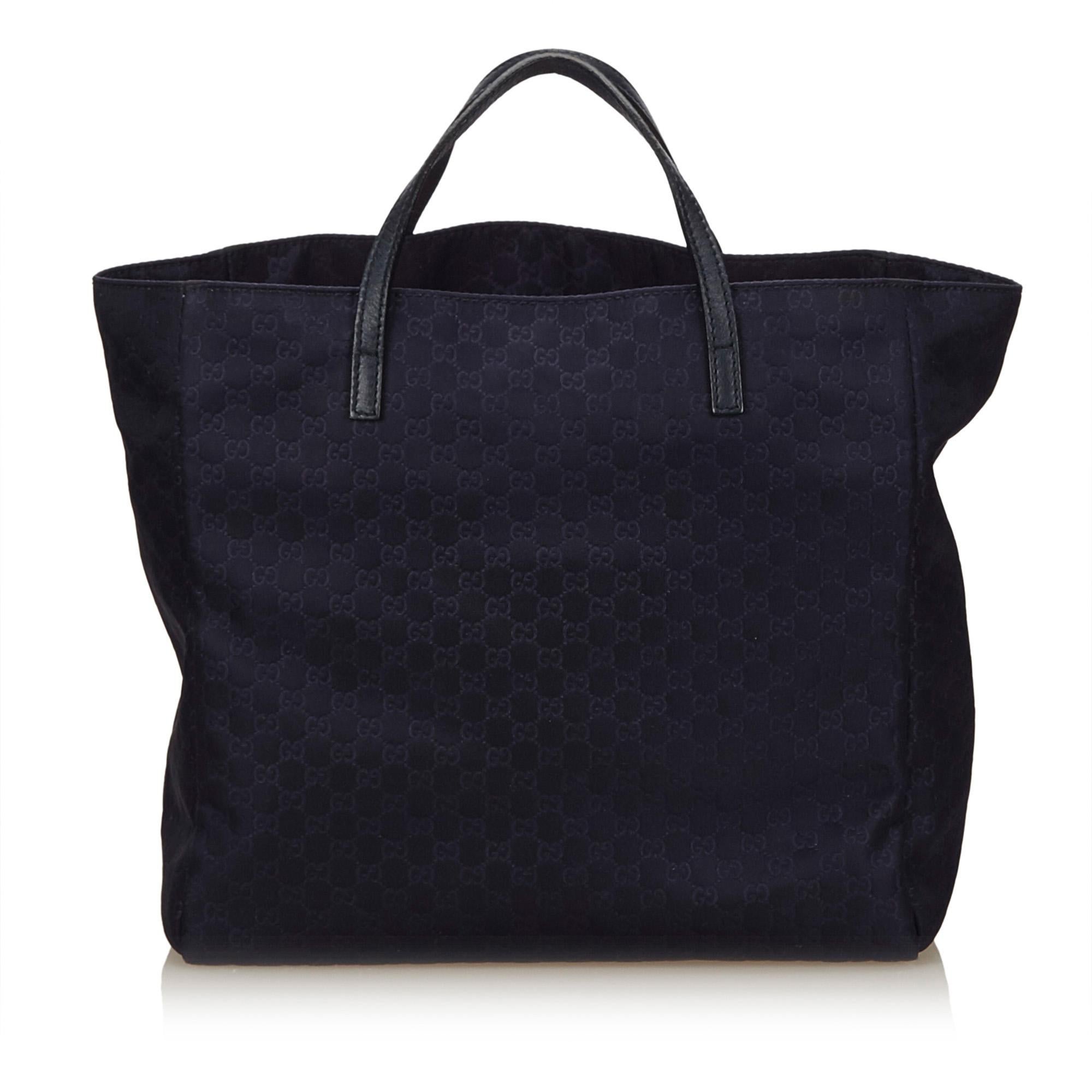 Black Gucci Blue Navy Nylon Fabric Guccissima Tote Bag Italy w/ Dust Bag