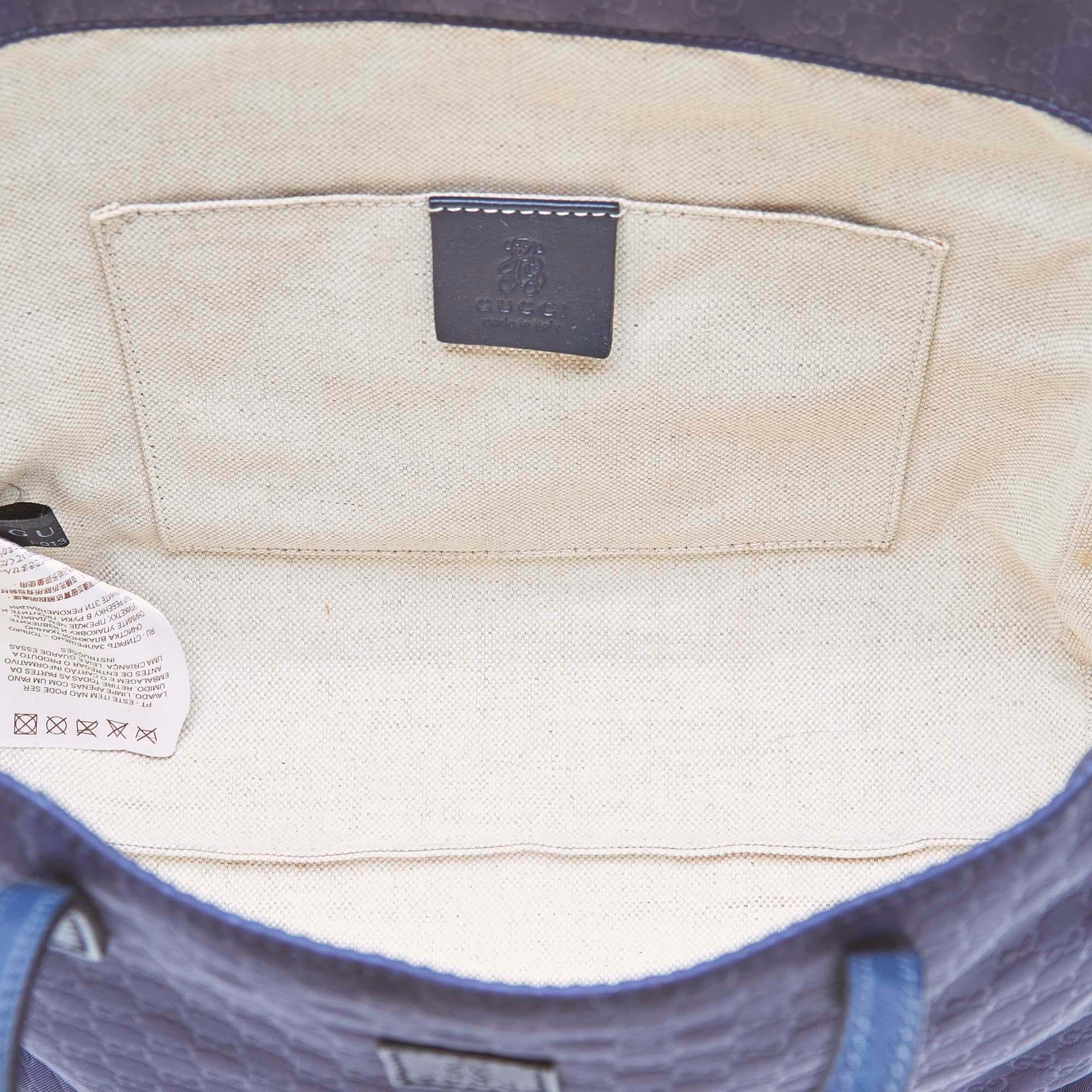Women's Gucci Blue Navy Nylon Fabric Guccissima Tote Bag Italy w/ Dust Bag