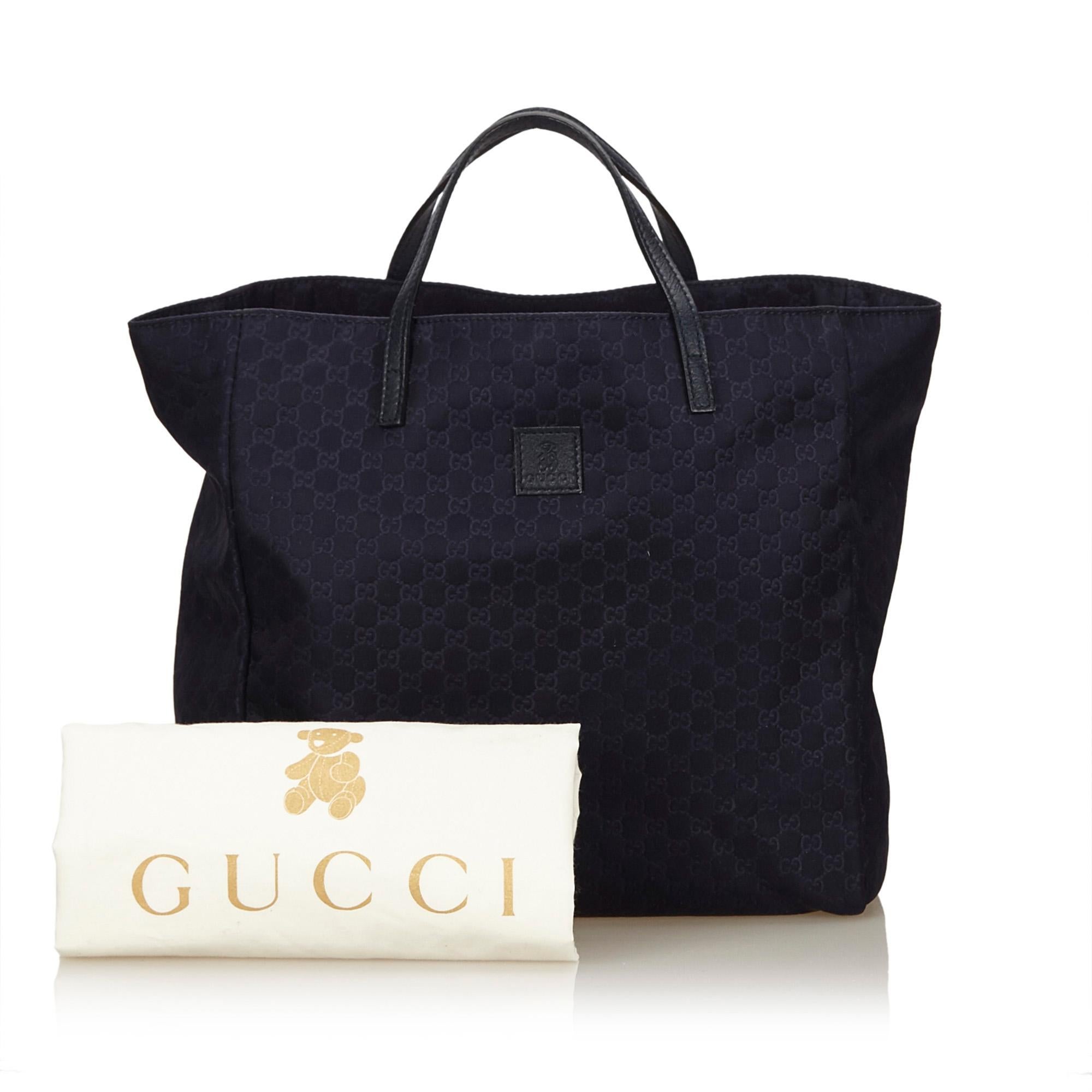 Gucci Blue Navy Nylon Fabric Guccissima Tote Bag Italy w/ Dust Bag 4