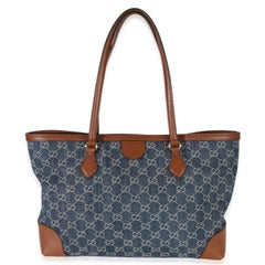 Gucci Blue New Denim GG Monogram Dollar Calfskin Medium Ophidia Shopping Tote