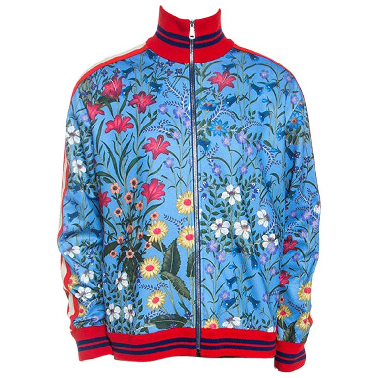 Gucci Blue New Floral Print Jersey Track Jacket at 1stDibs | gucci jacket flower, gucci blue jacket, gucci blue windbreaker