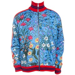 Gucci Blue New Floral Print Jersey Track Jacket XL